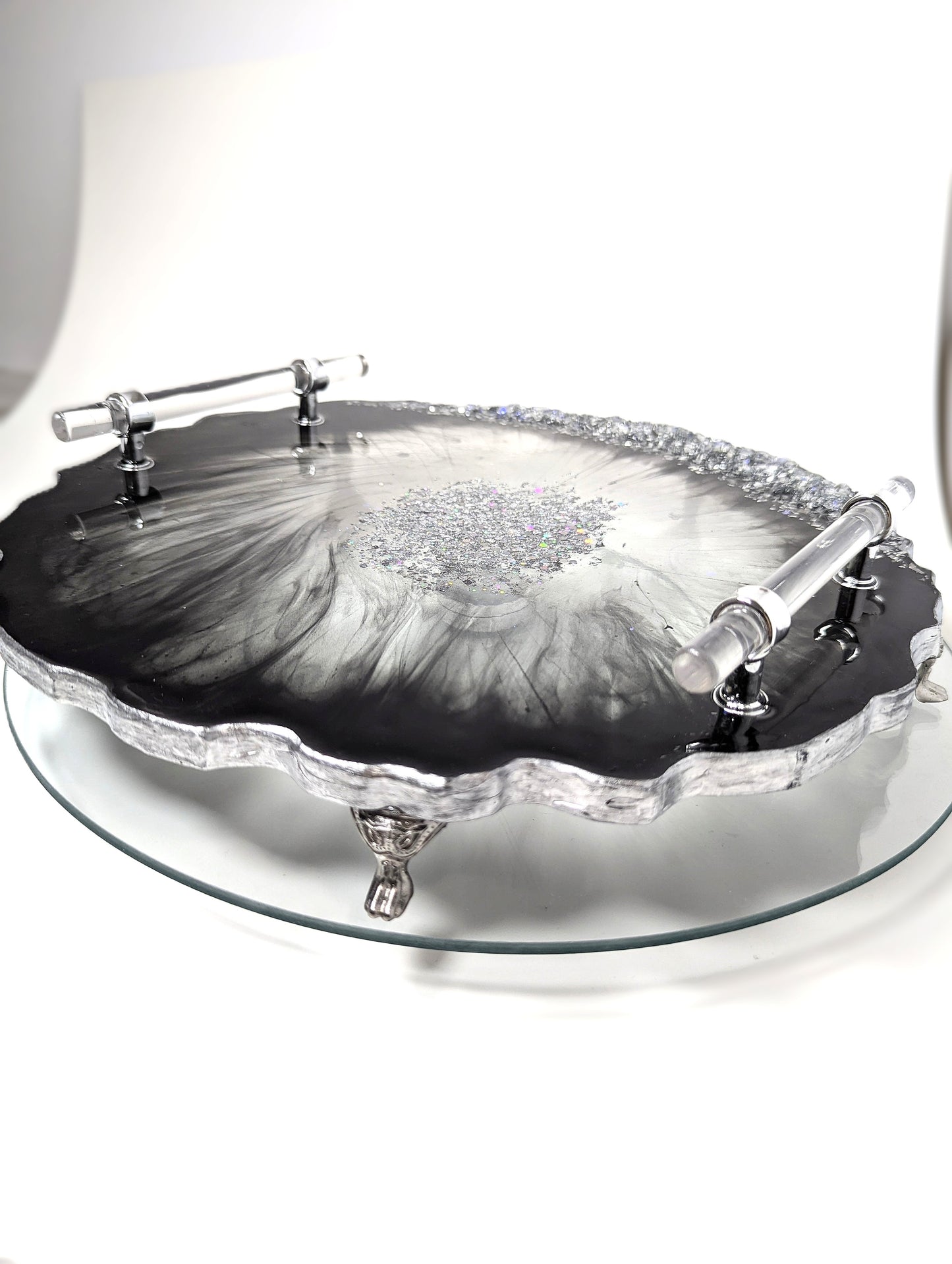 Black Resin Tray with Silver Crushed Glass