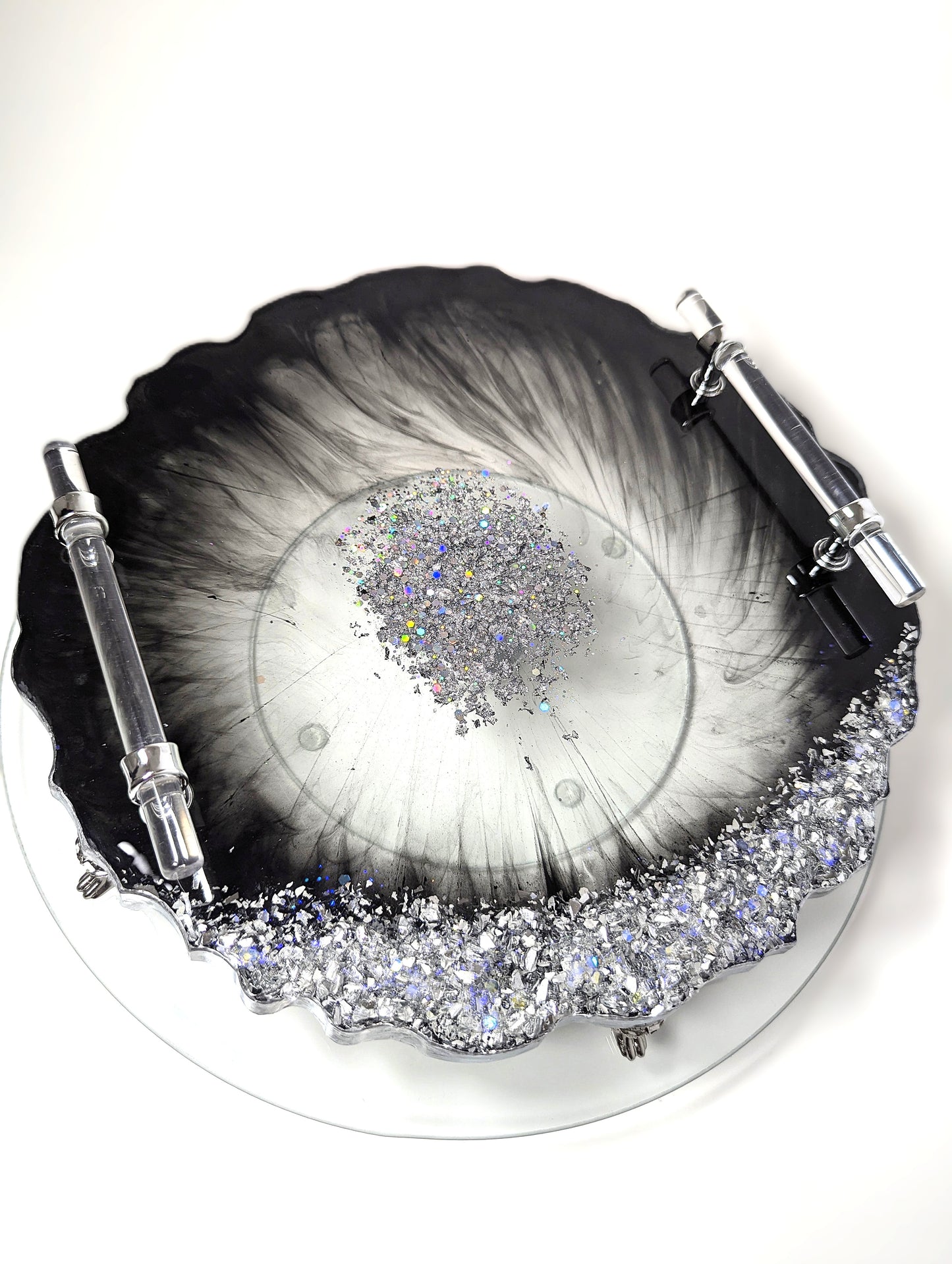 Black Resin Tray with Silver Crushed Glass