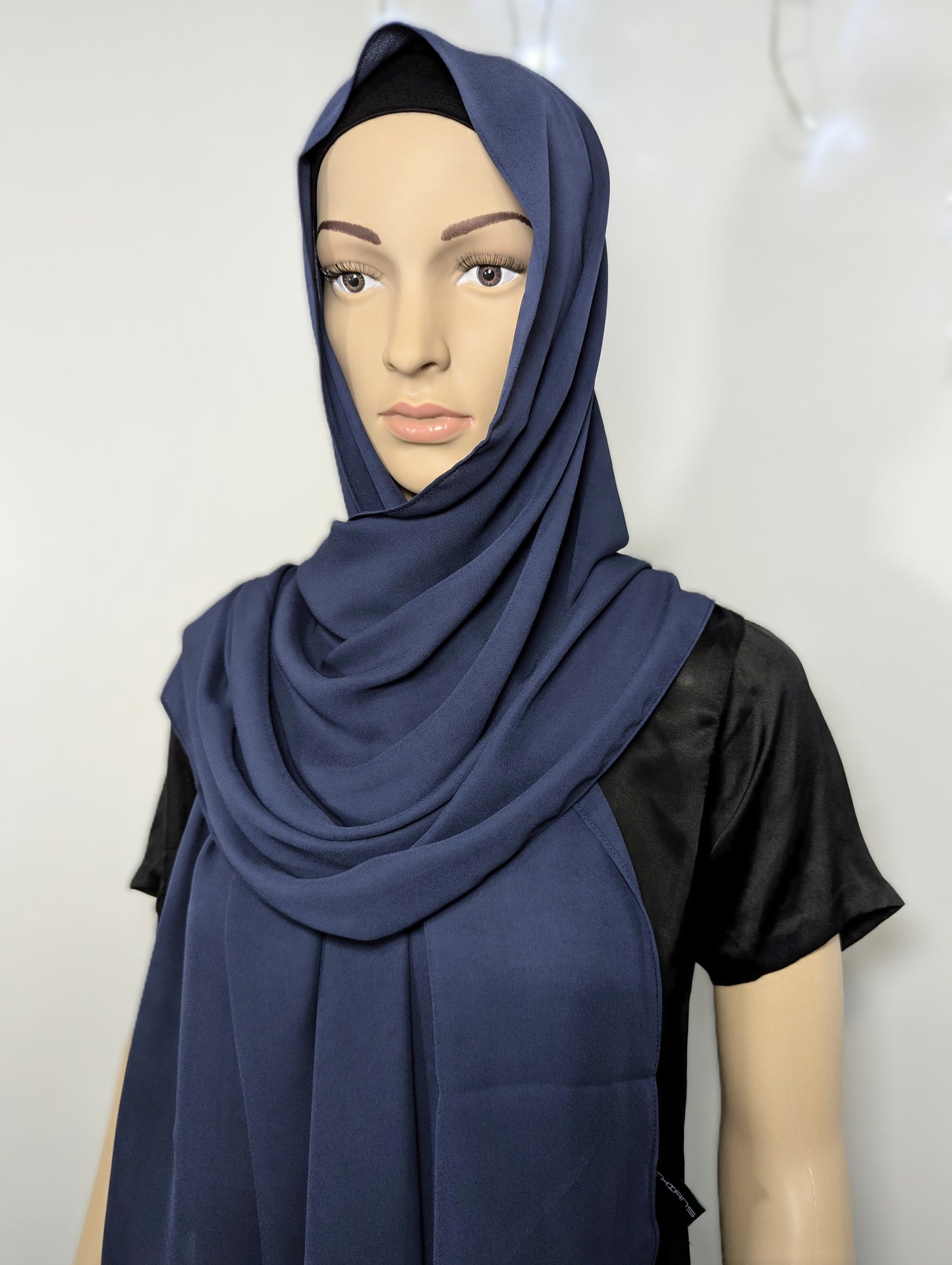 Plain Chiffon Scarf -- Navy Blue