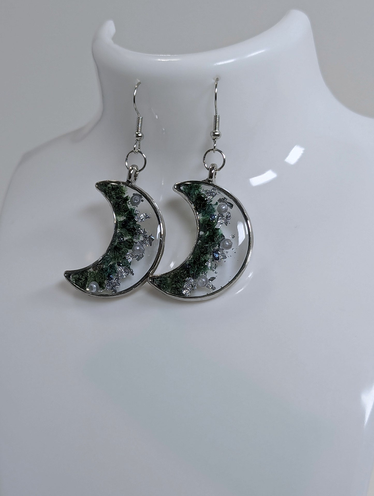 Dried Manzanita Flower Resin Moon Earrings