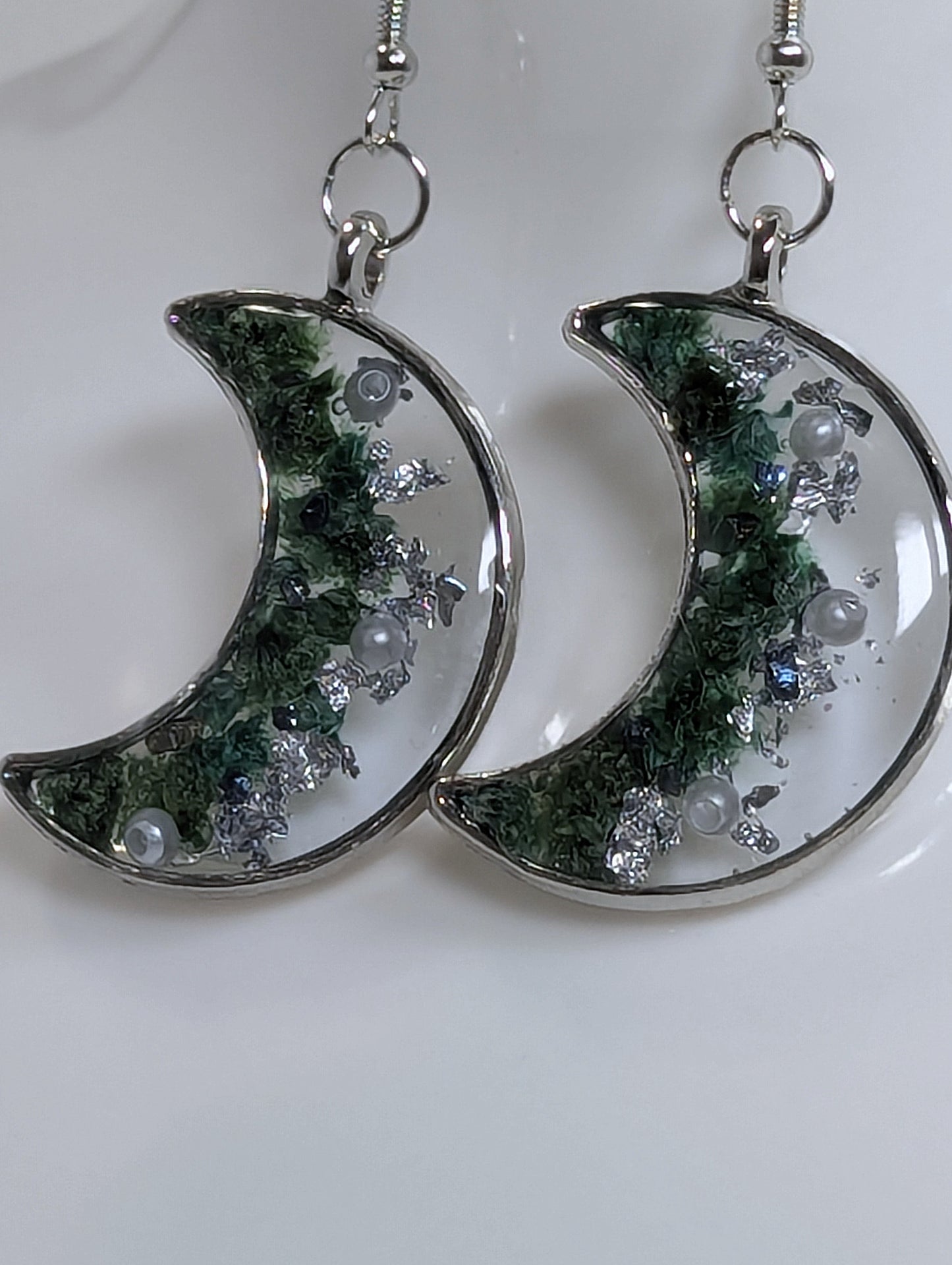 Dried Manzanita Flower Resin Moon Earrings