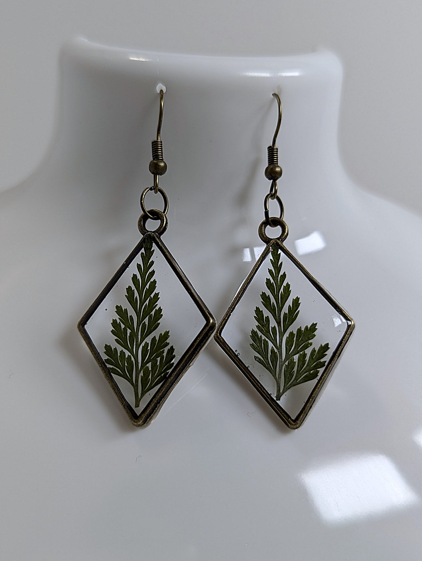 Green Leaf Resin Earrings