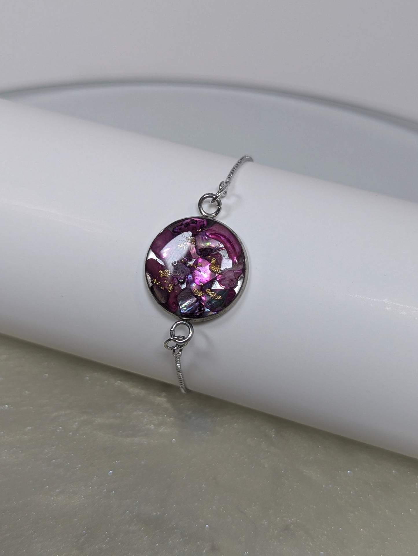 Pink Purple Stones With Gold Flakes Bracelet