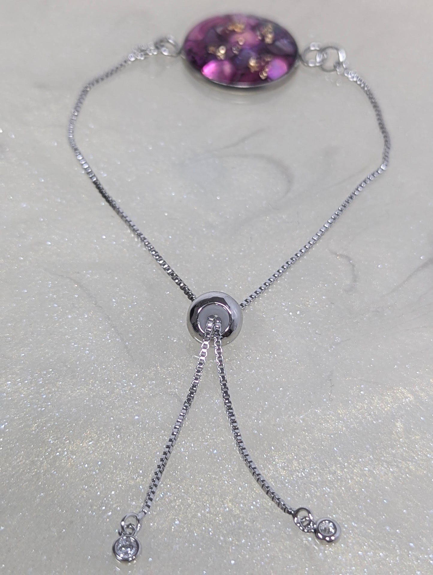 Pink Purple Stones With Gold Flakes Bracelet