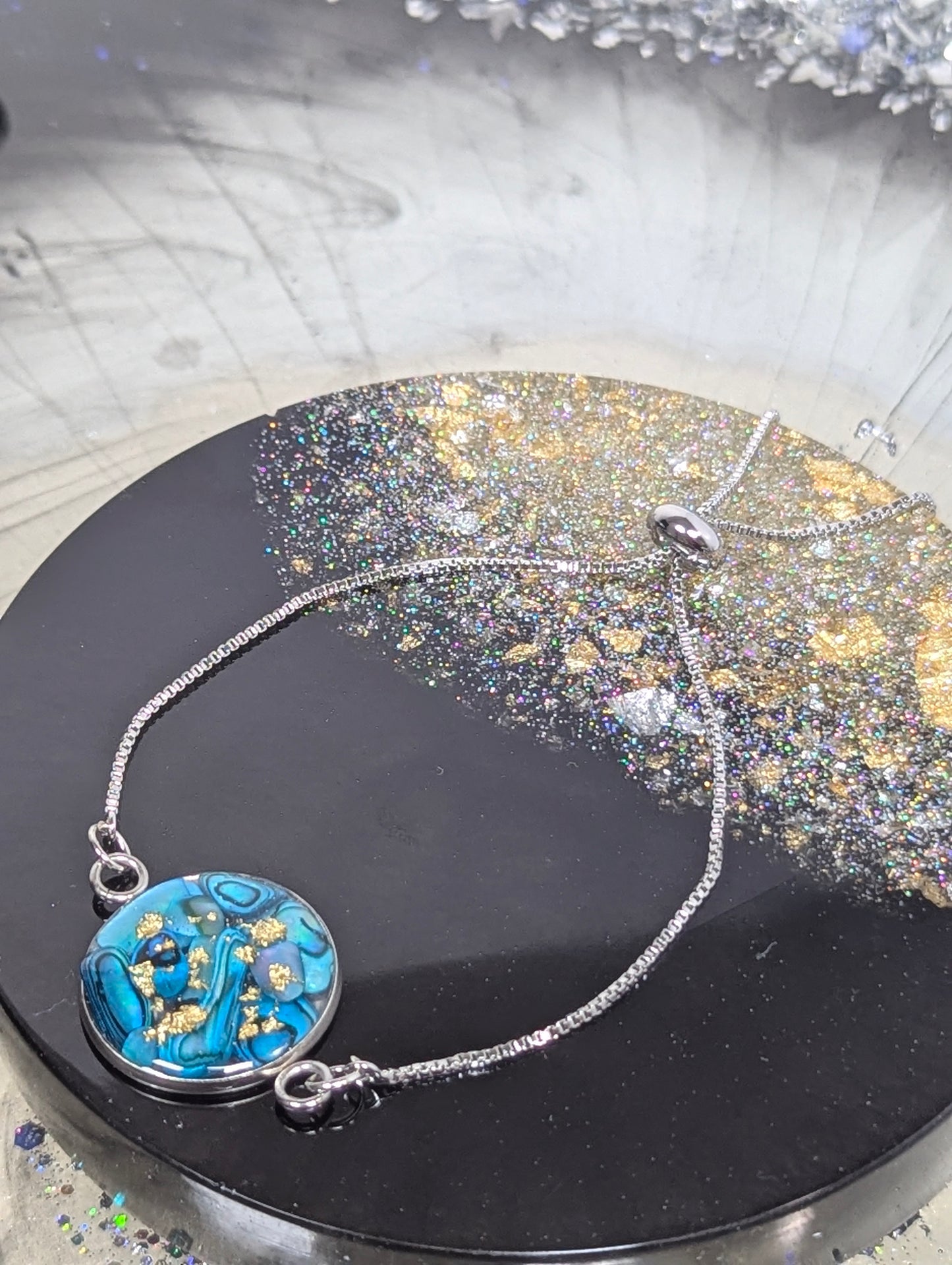 Turquoise Stones With Gold Flakes Bracelet