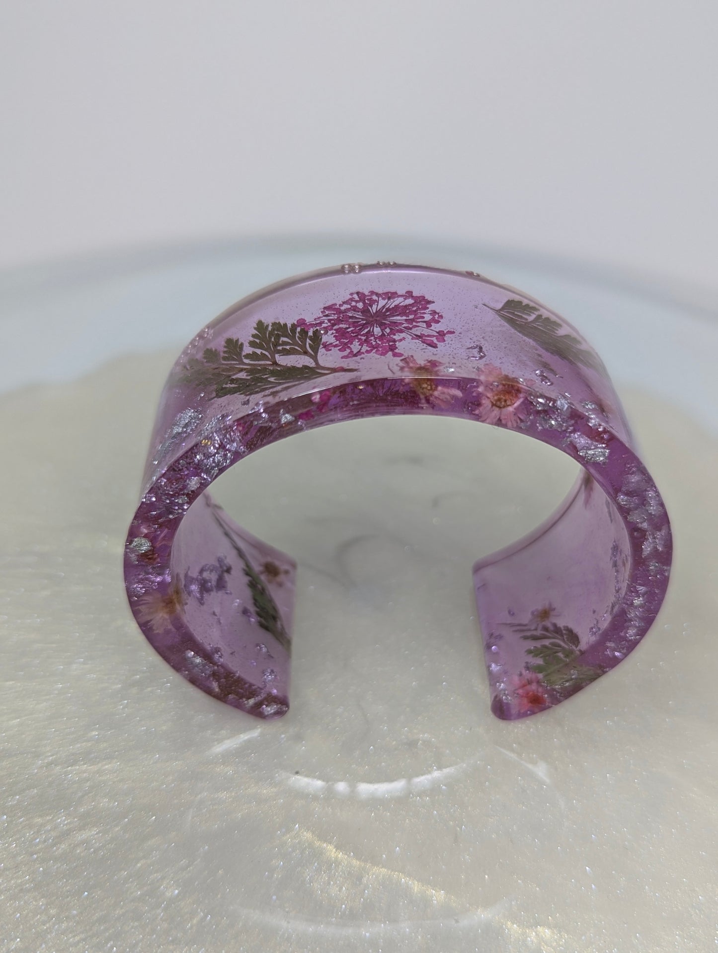 Lavender Resin Bangle with Dried Flowers and Leaves