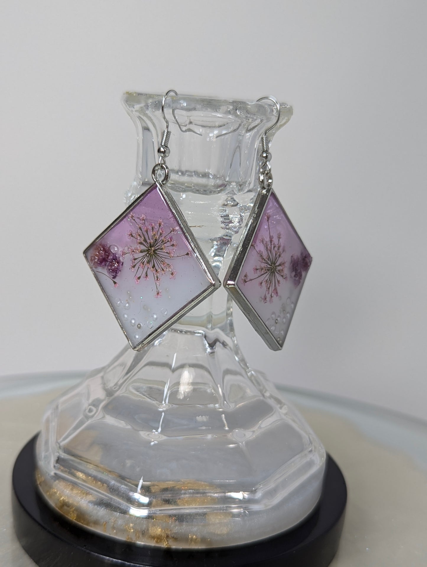 Lavender with White Color Resin Earrings
