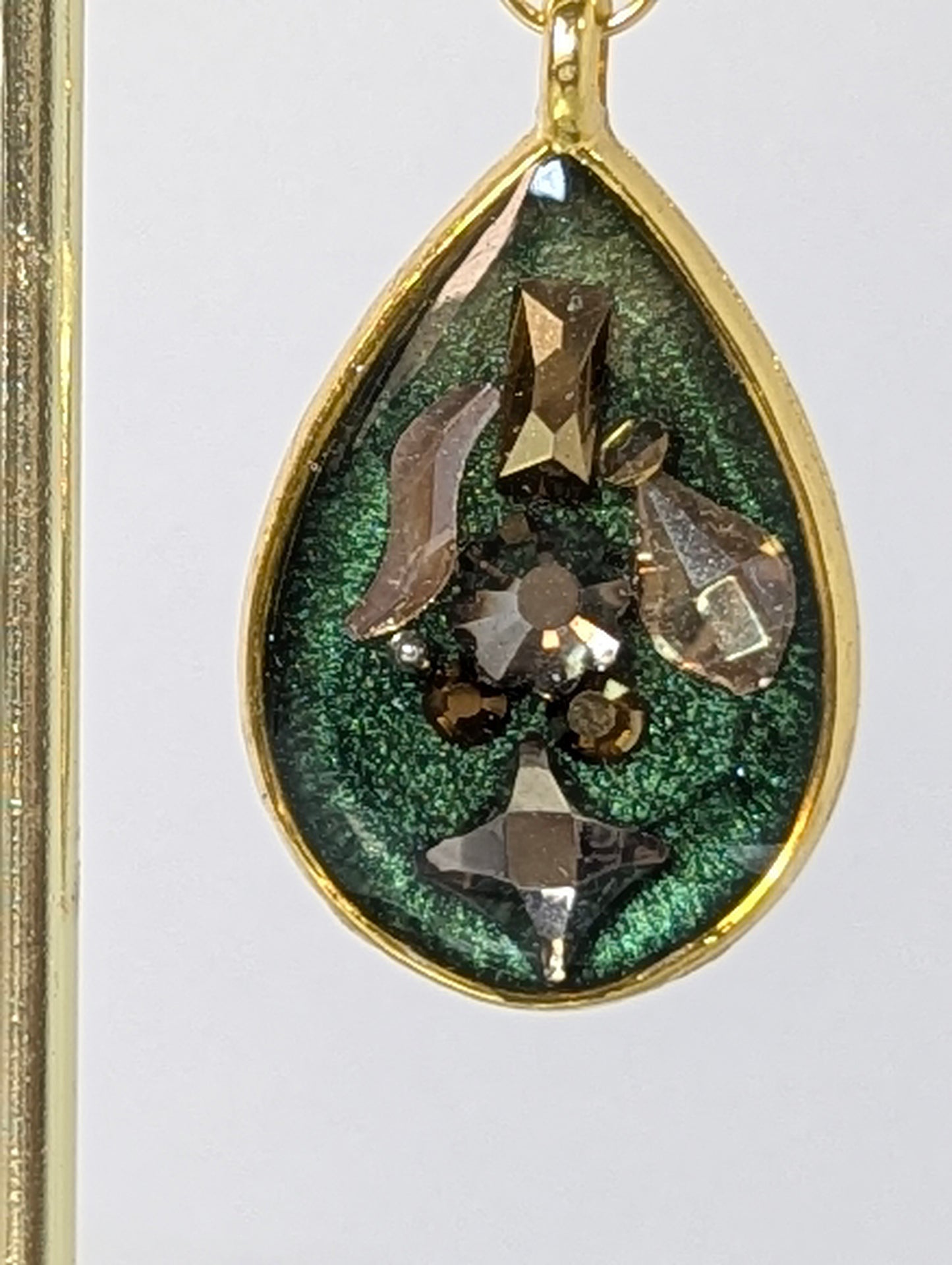 Green with Rhinestones Resin Earrings