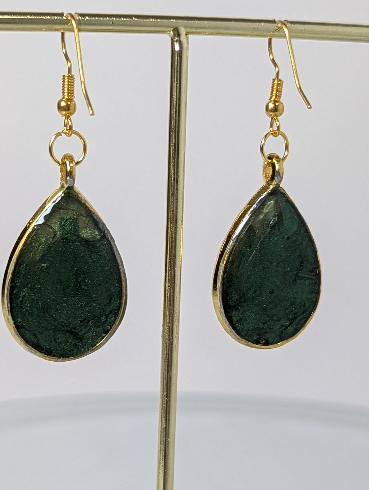 Green with Rhinestones Resin Earrings