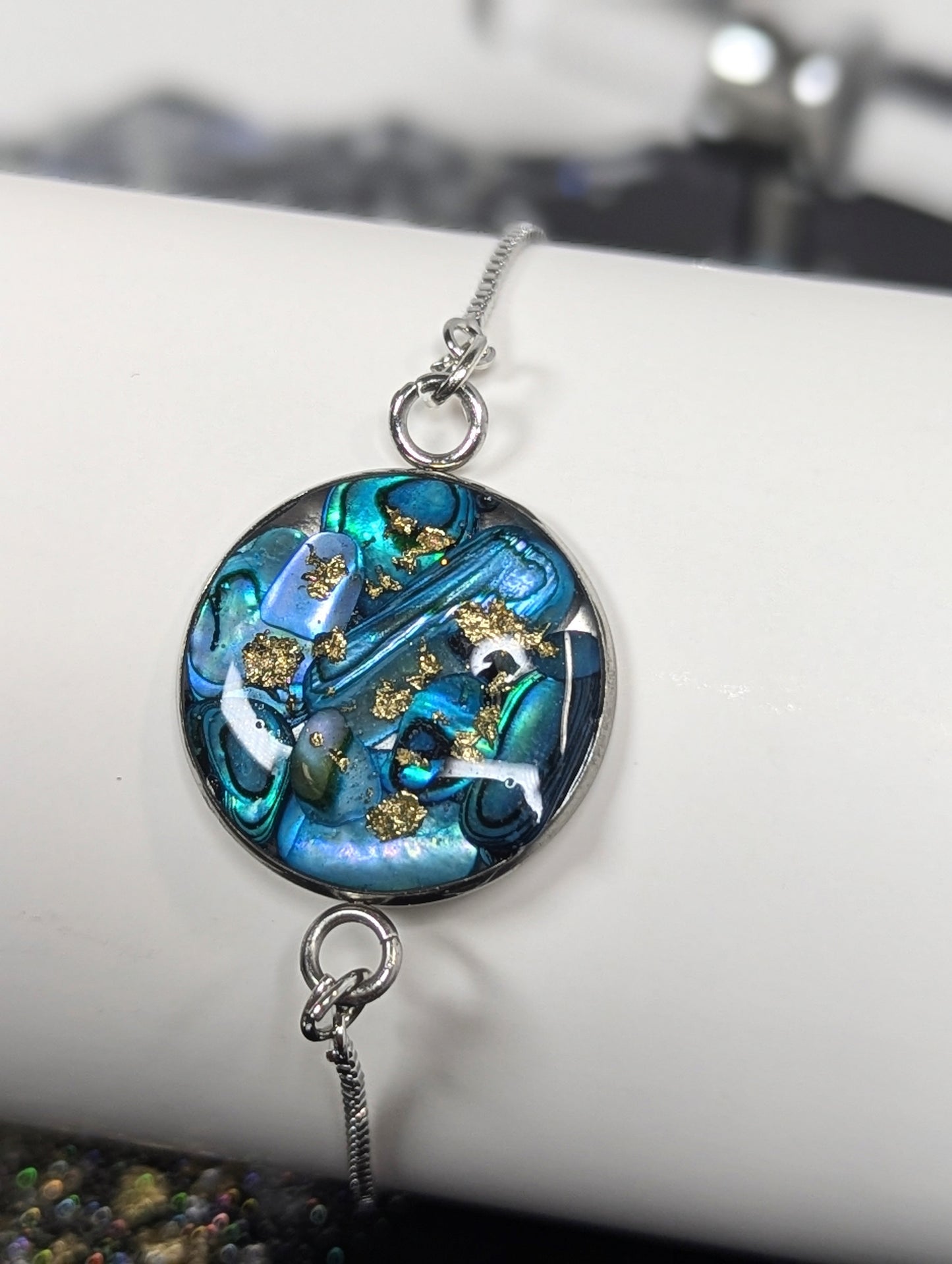 Turquoise Stones With Gold Flakes Bracelet