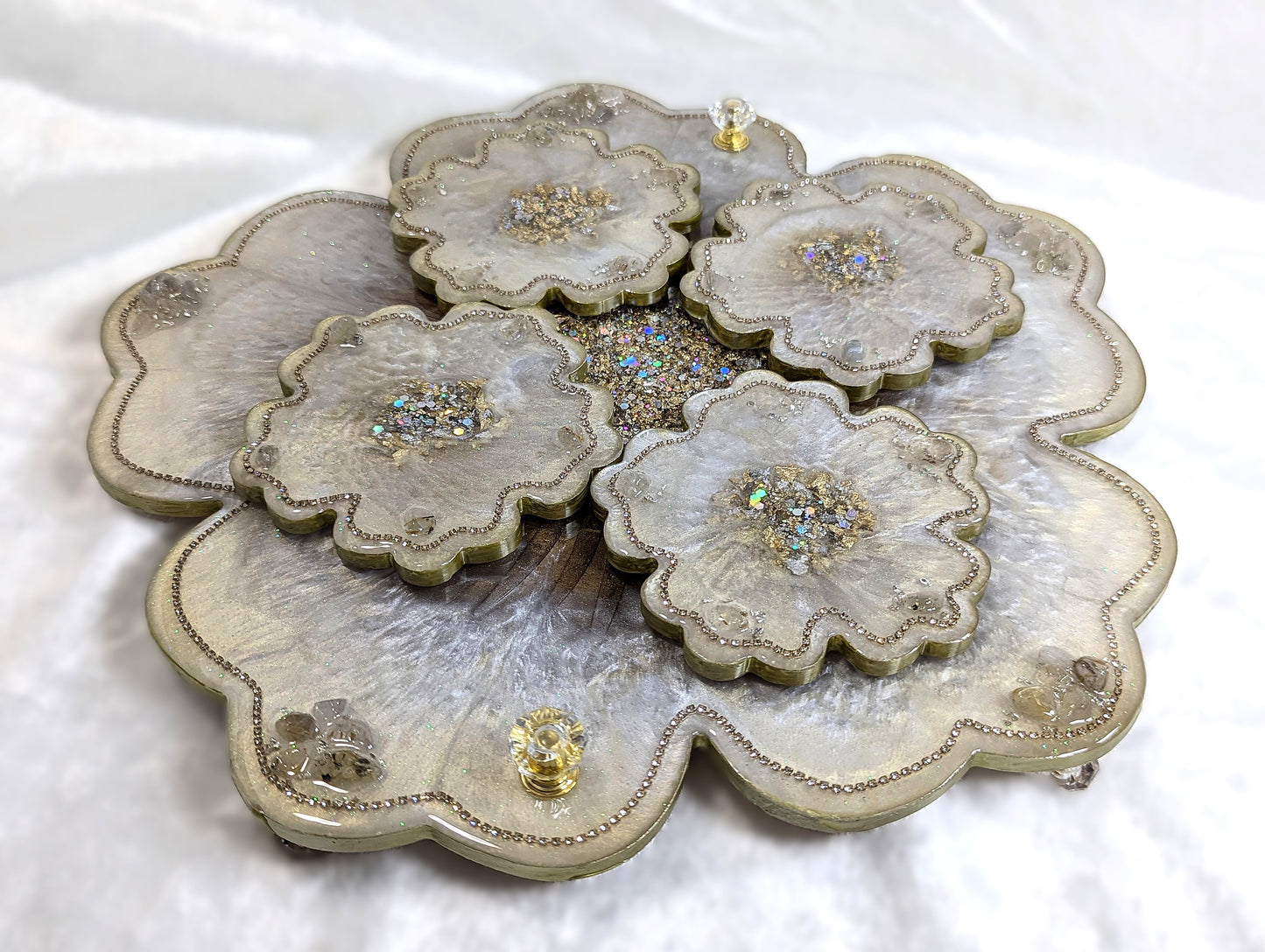 Resin Flower Shape Tray With Matching Coaster Set