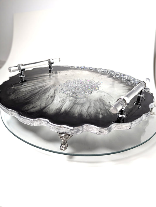 Black Resin Tray with Silver Crushed Glass