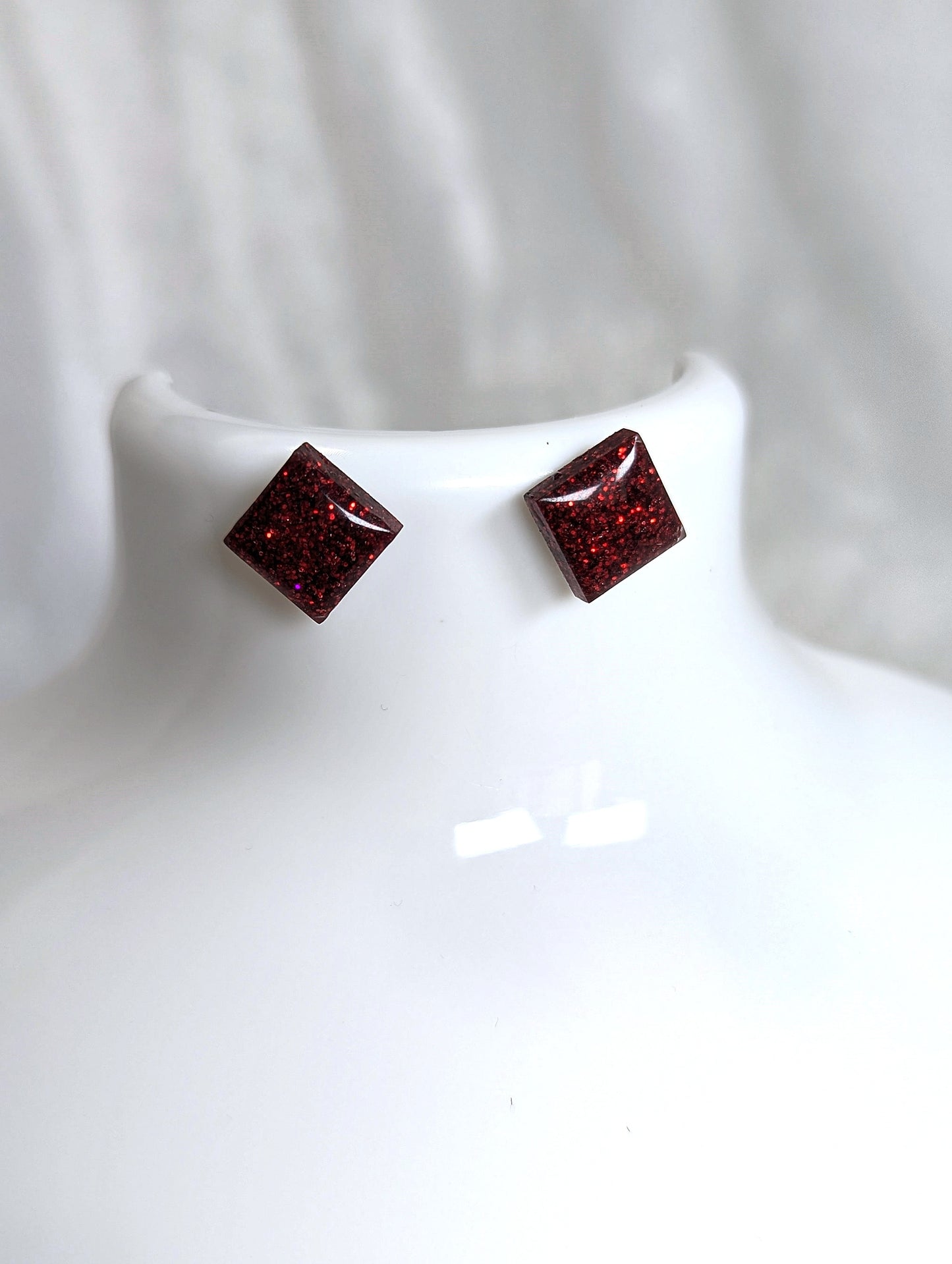 Red Sparkly Stud Earrings