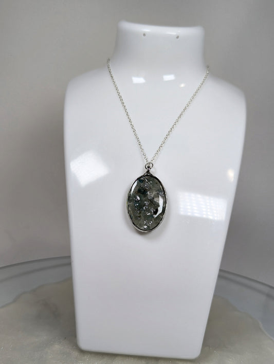 Green Aventurine Stone with Silver Flakes Necklace