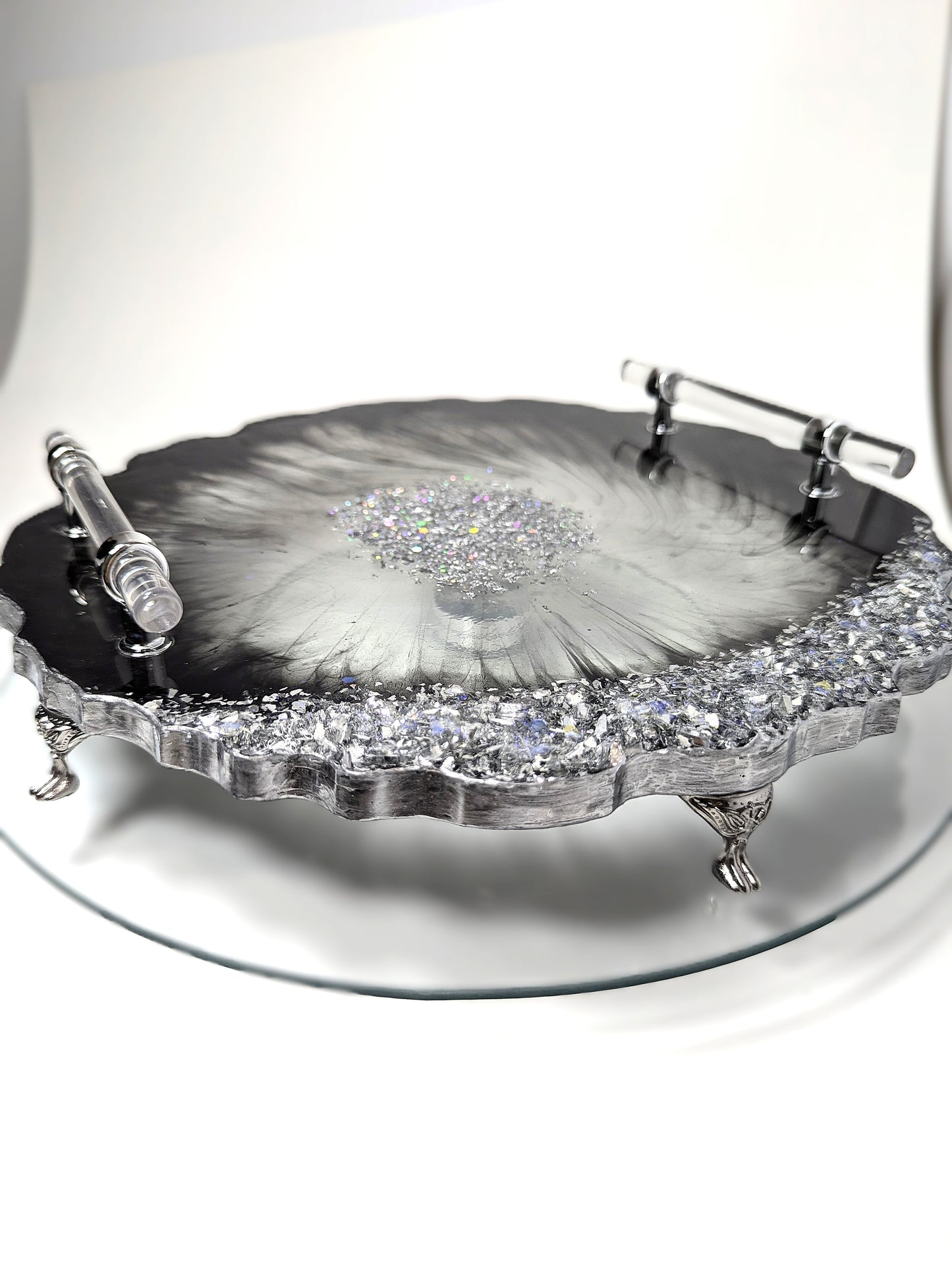 Black Resin Tray with Silver Crushed Glass