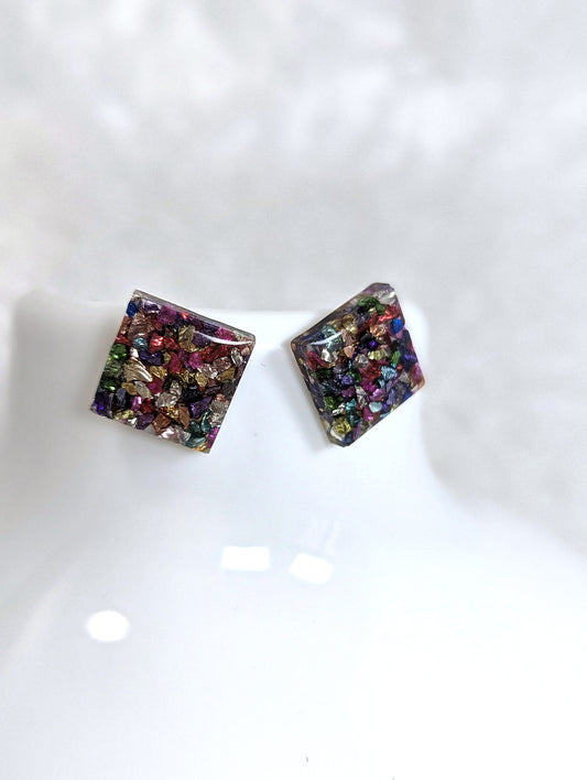 Multi-Color Shiny Stones Resin Earrings
