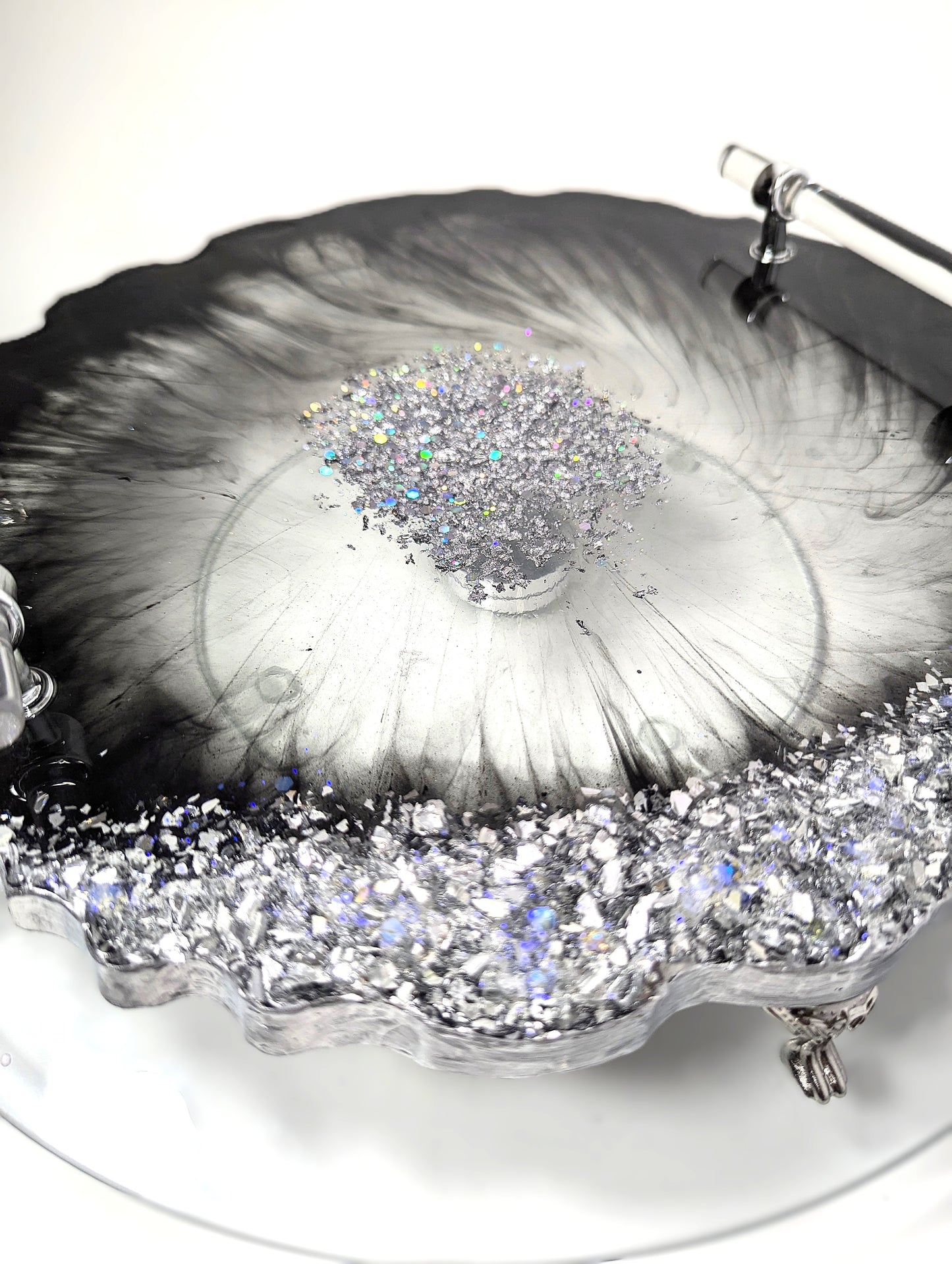 Black Resin Tray with Silver Crushed Glass
