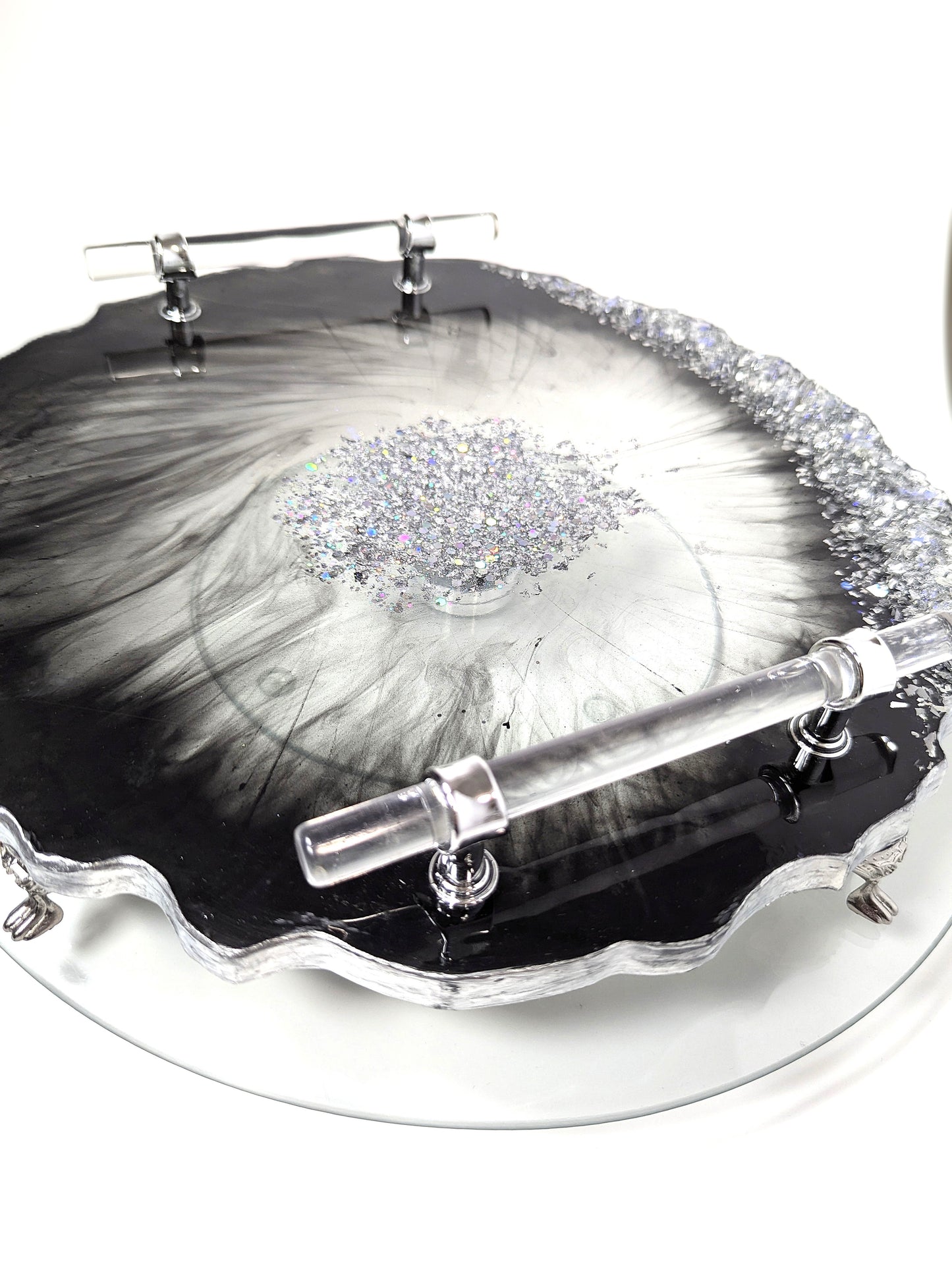 Black Resin Tray with Silver Crushed Glass