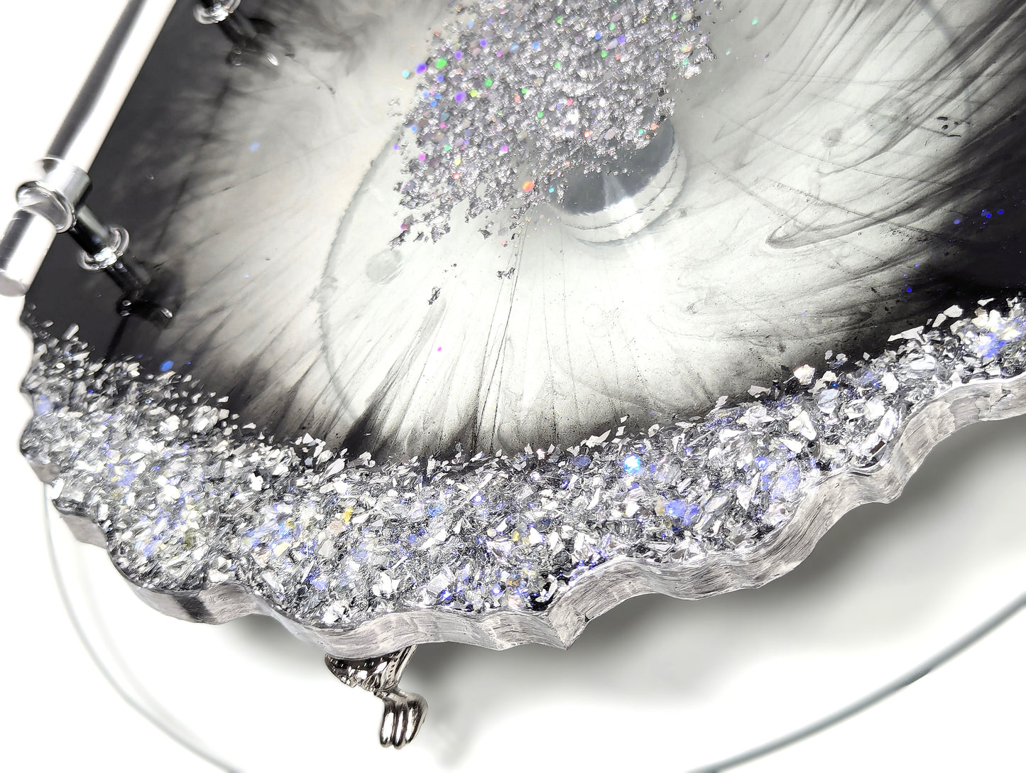 Black Resin Tray with Silver Crushed Glass