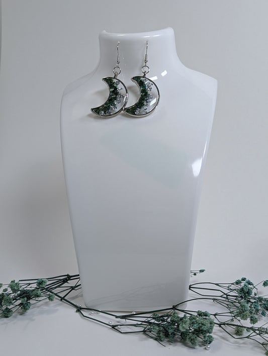 Dried Manzanita Flower Resin Moon Earrings