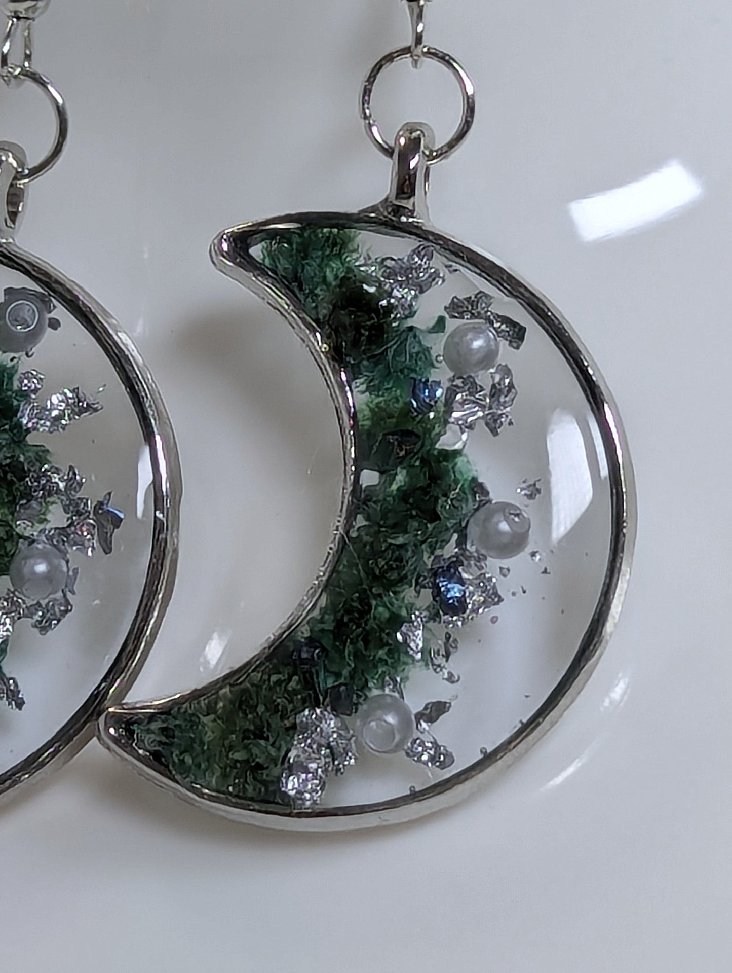 Dried Manzanita Flower Resin Moon Earrings