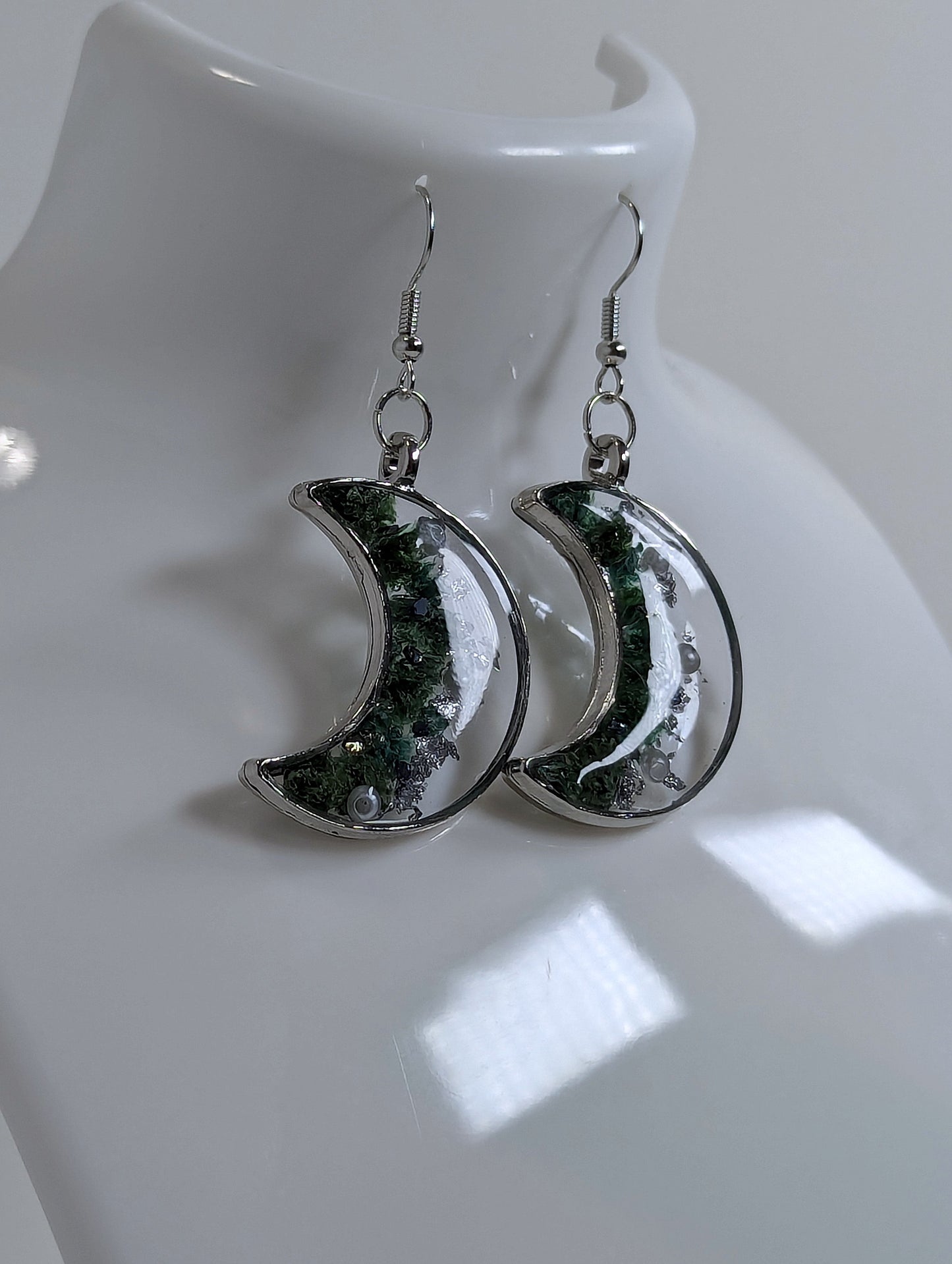 Dried Manzanita Flower Resin Moon Earrings