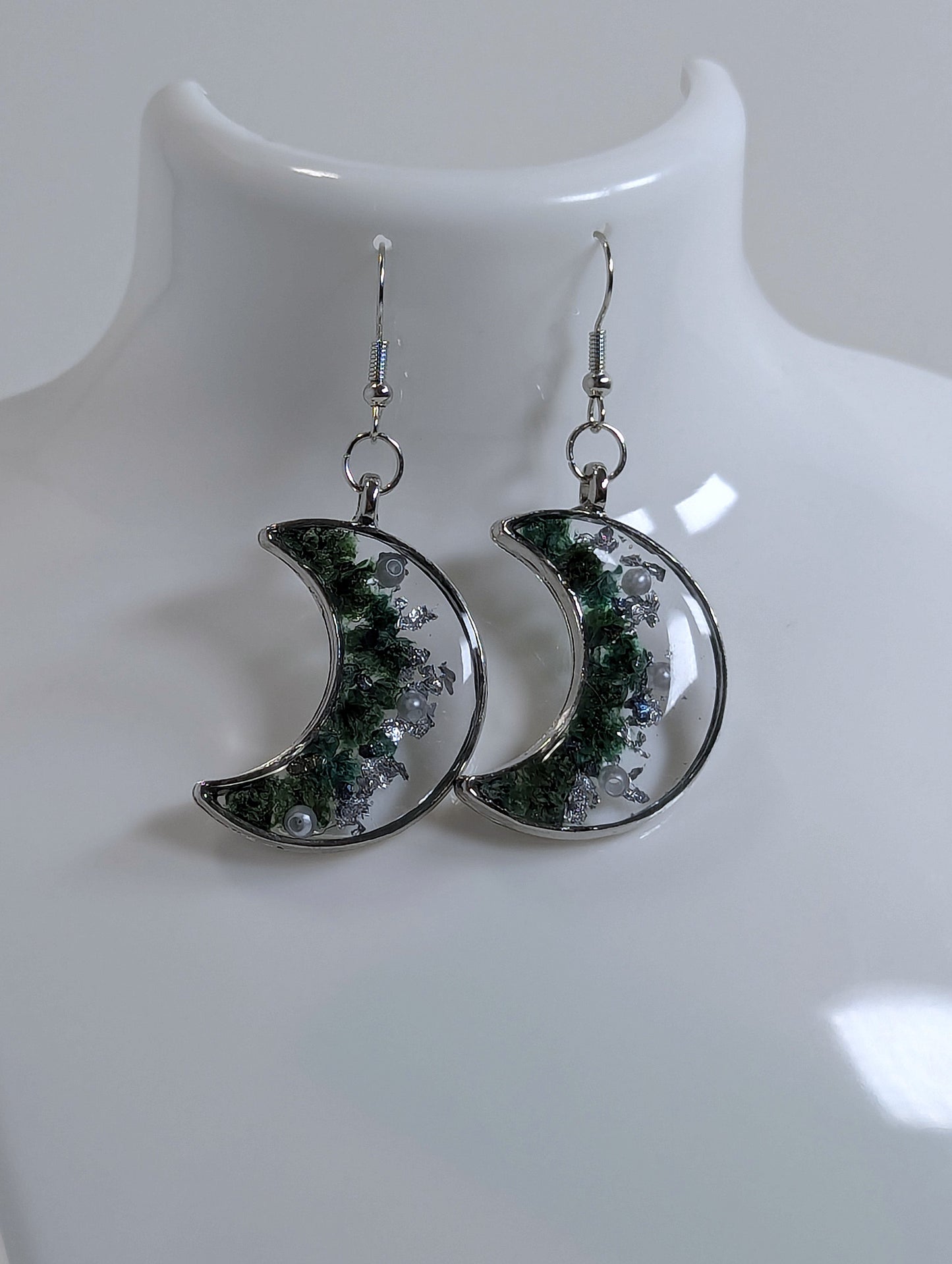 Dried Manzanita Flower Resin Moon Earrings