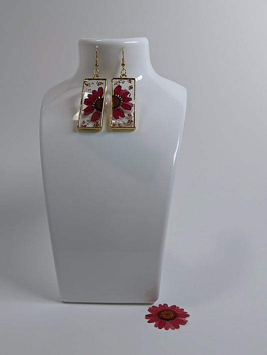 Red Daisy Resin Earrings