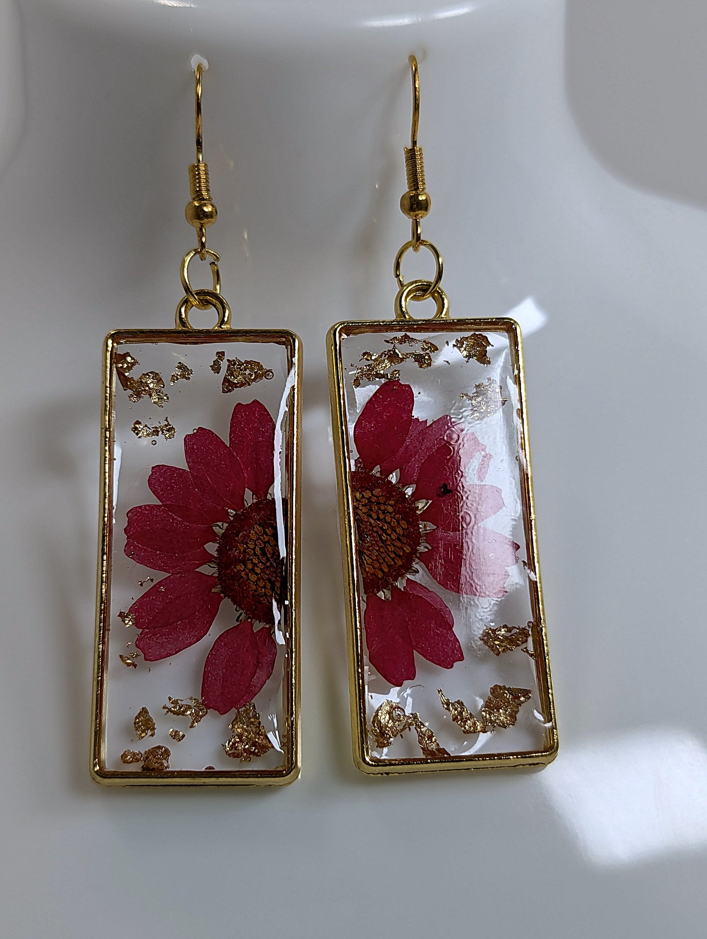Red Daisy Resin Earrings