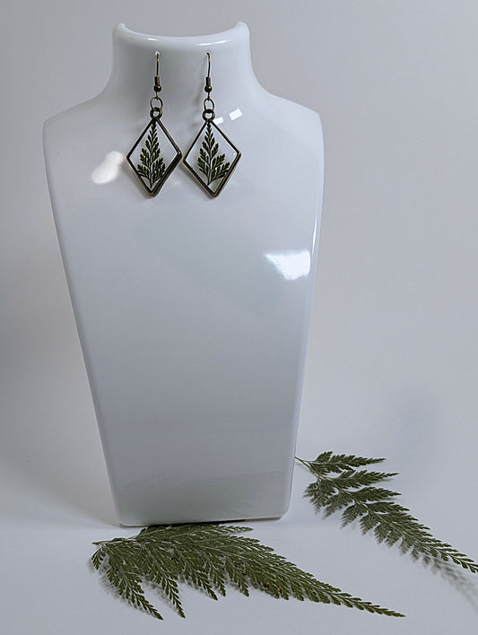 Green Leaf Resin Earrings