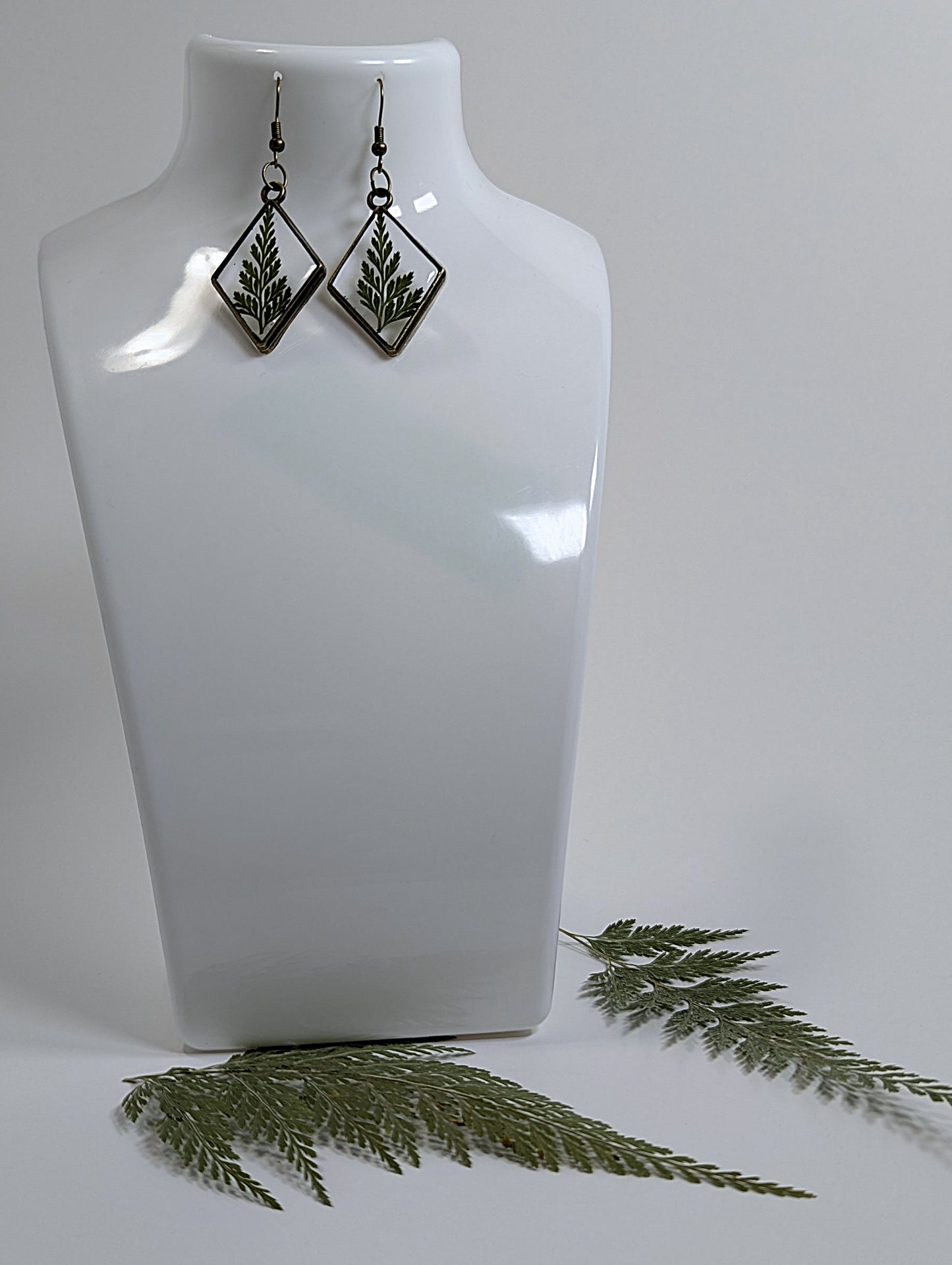 Green Leaf Resin Earrings