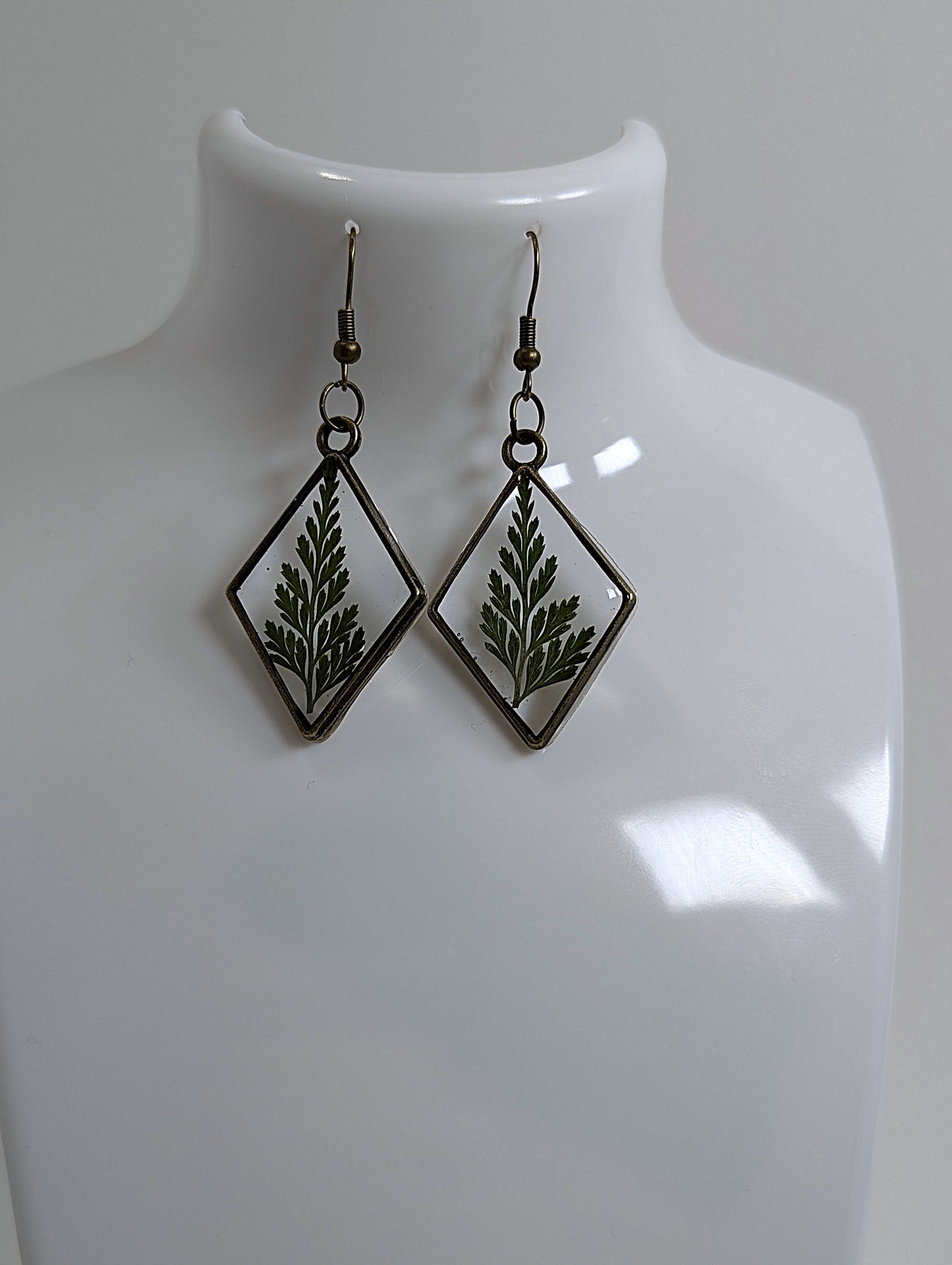 Green Leaf Resin Earrings