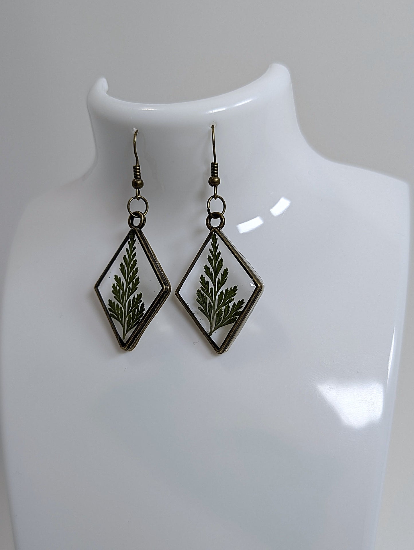 Green Leaf Resin Earrings