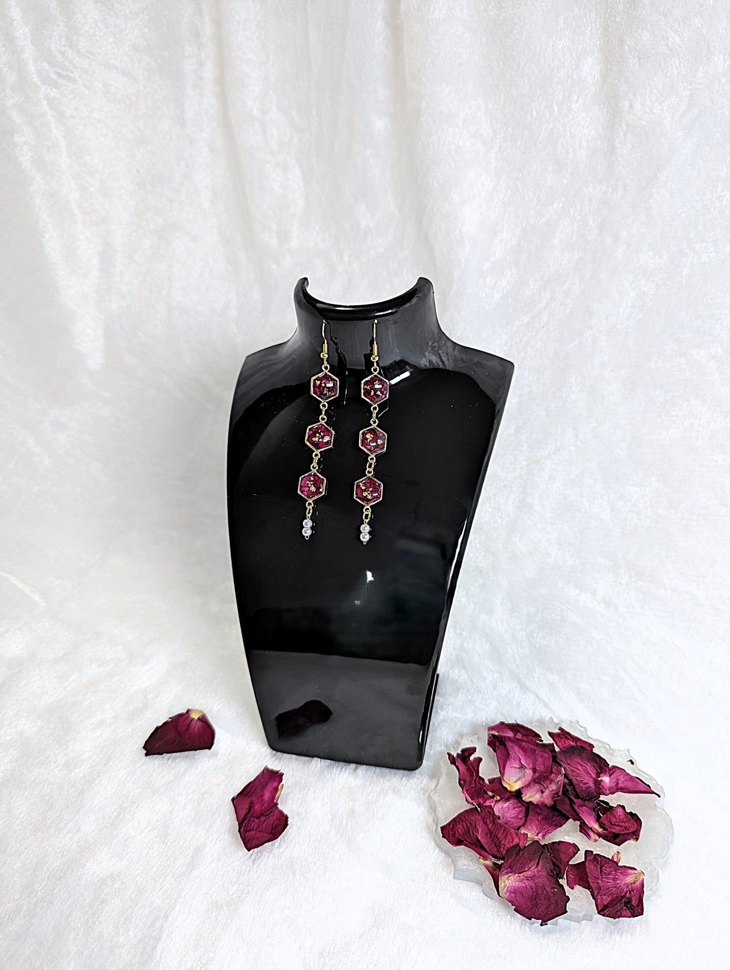 Red Rose Petal Resin Earrings