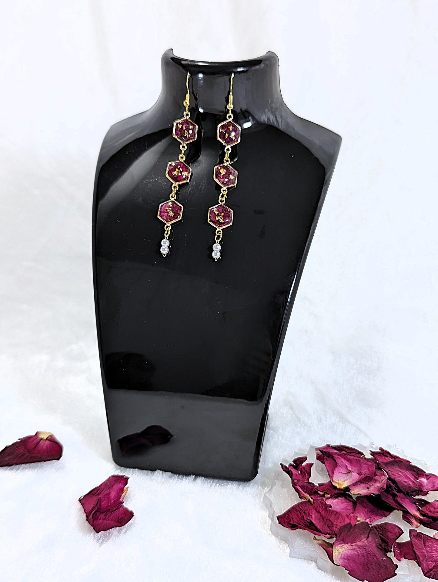 Red Rose Petal Resin Earrings