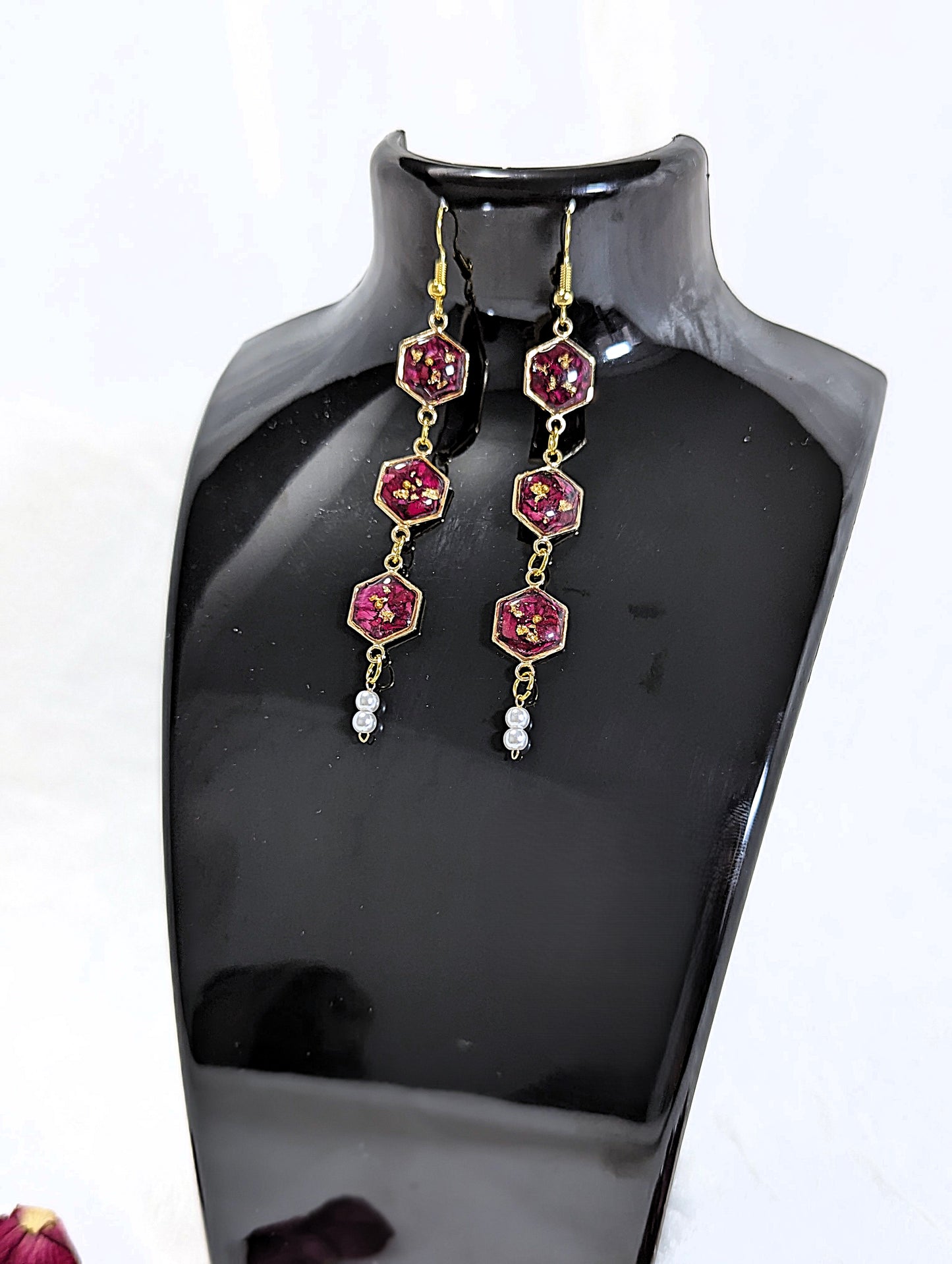 Red Rose Petal Resin Earrings