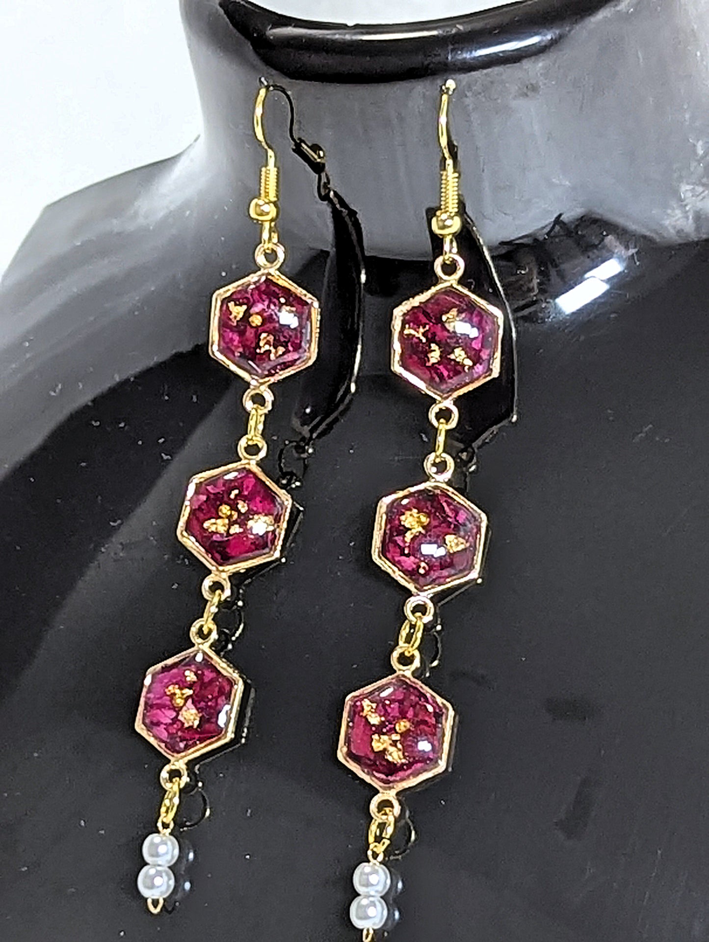 Red Rose Petal Resin Earrings