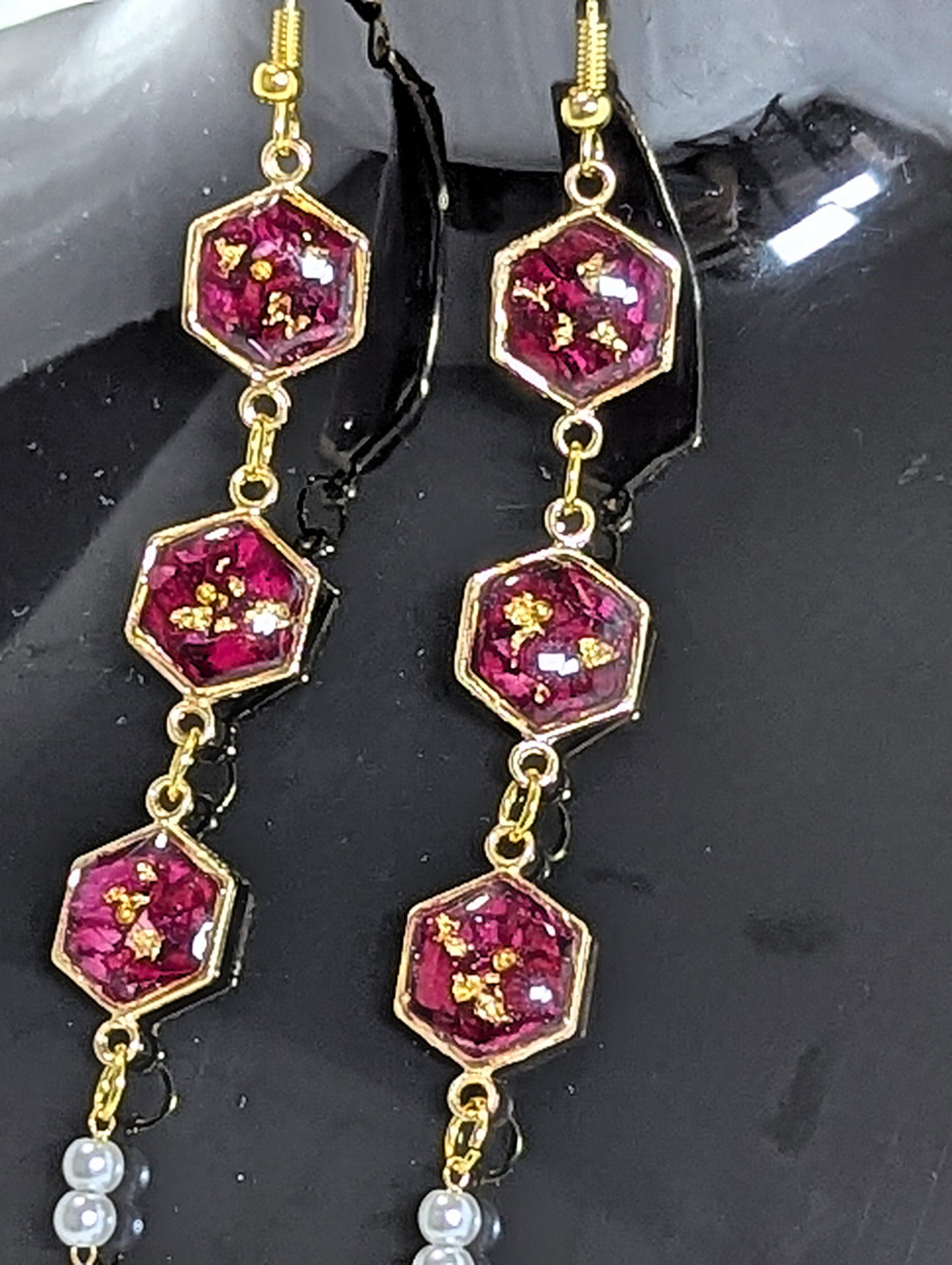 Red Rose Petal Resin Earrings