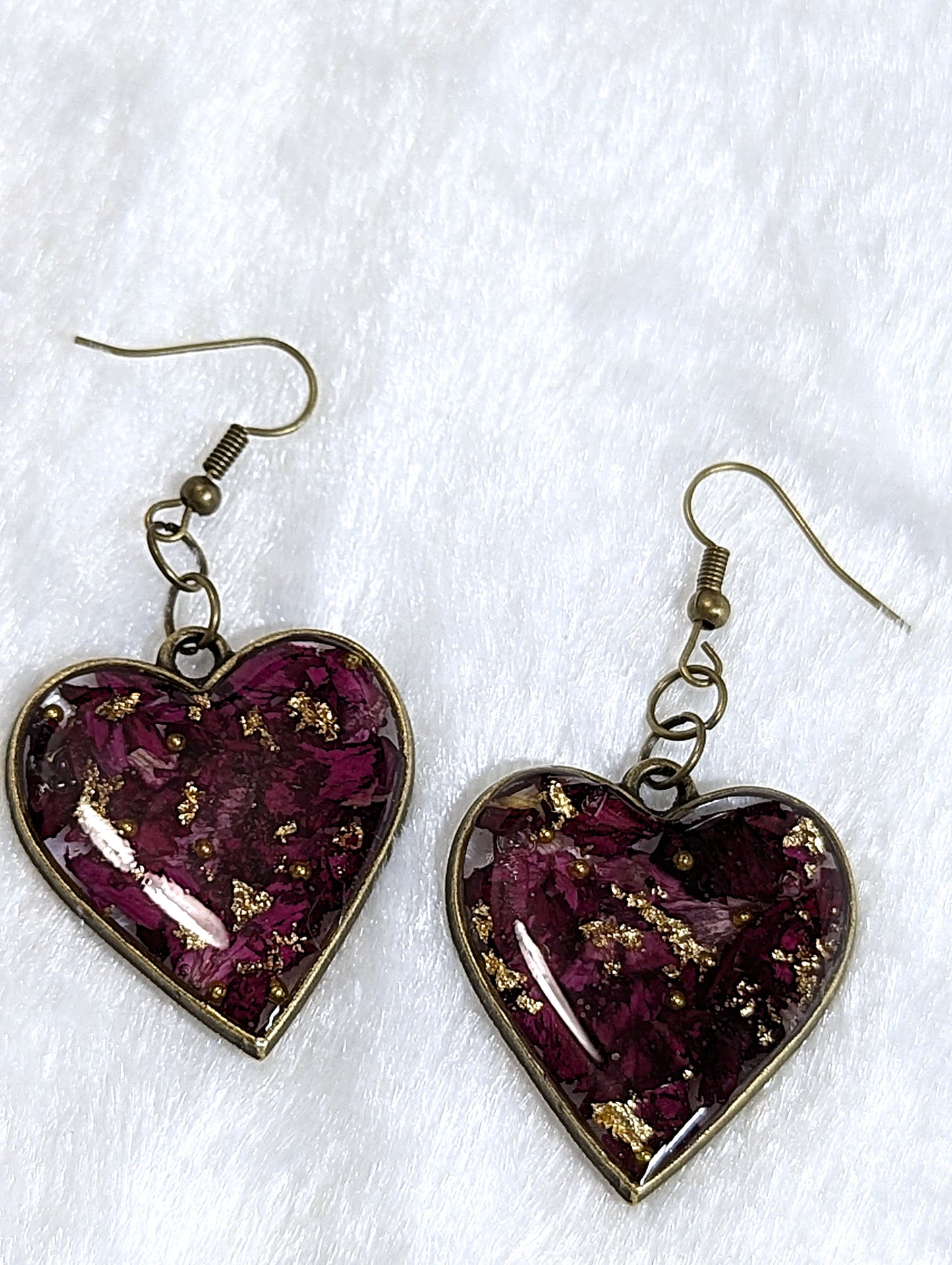 Real Red Rose Petal Heart Resin Earrings