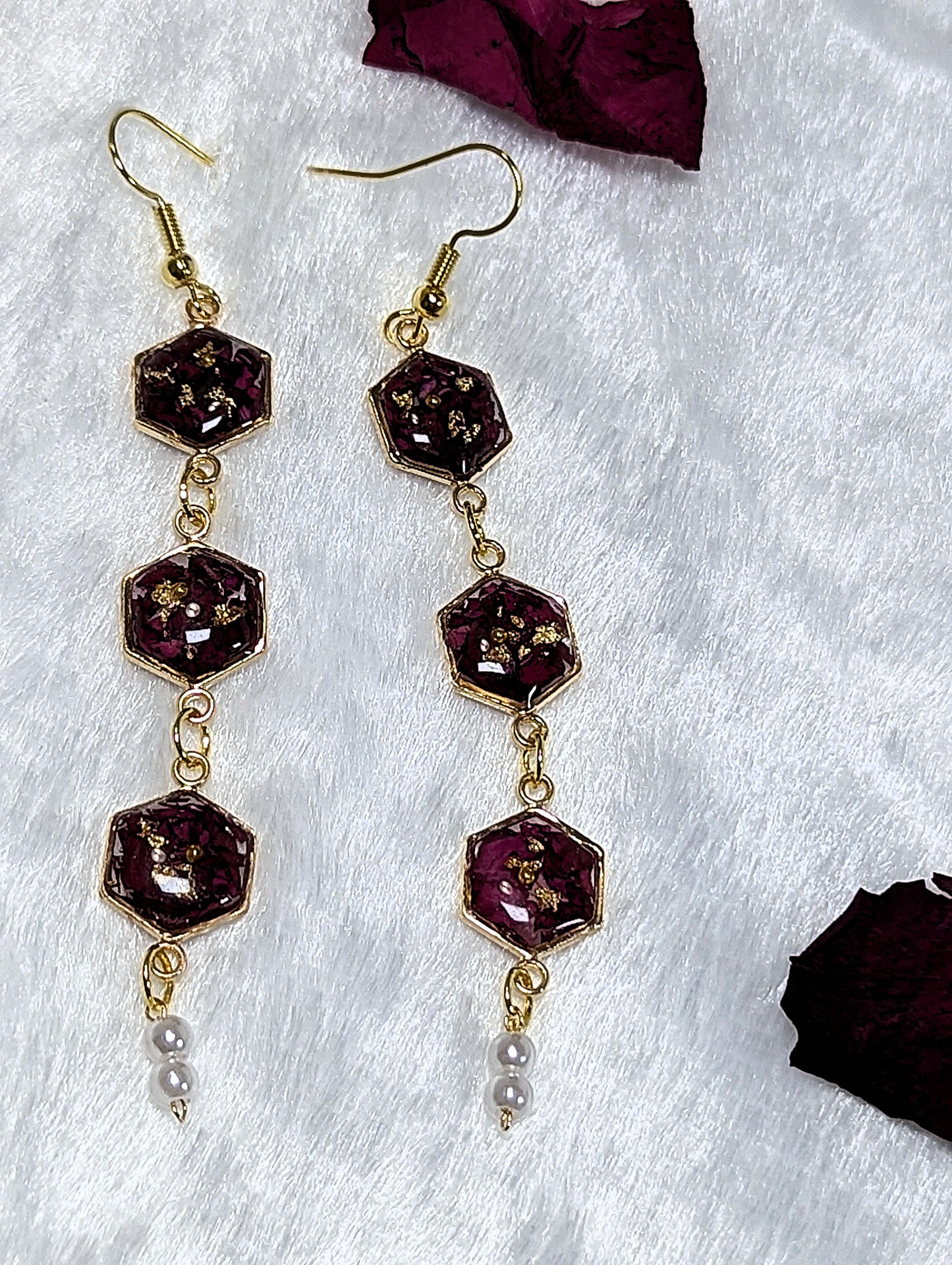 Red Rose Petal Resin Earrings