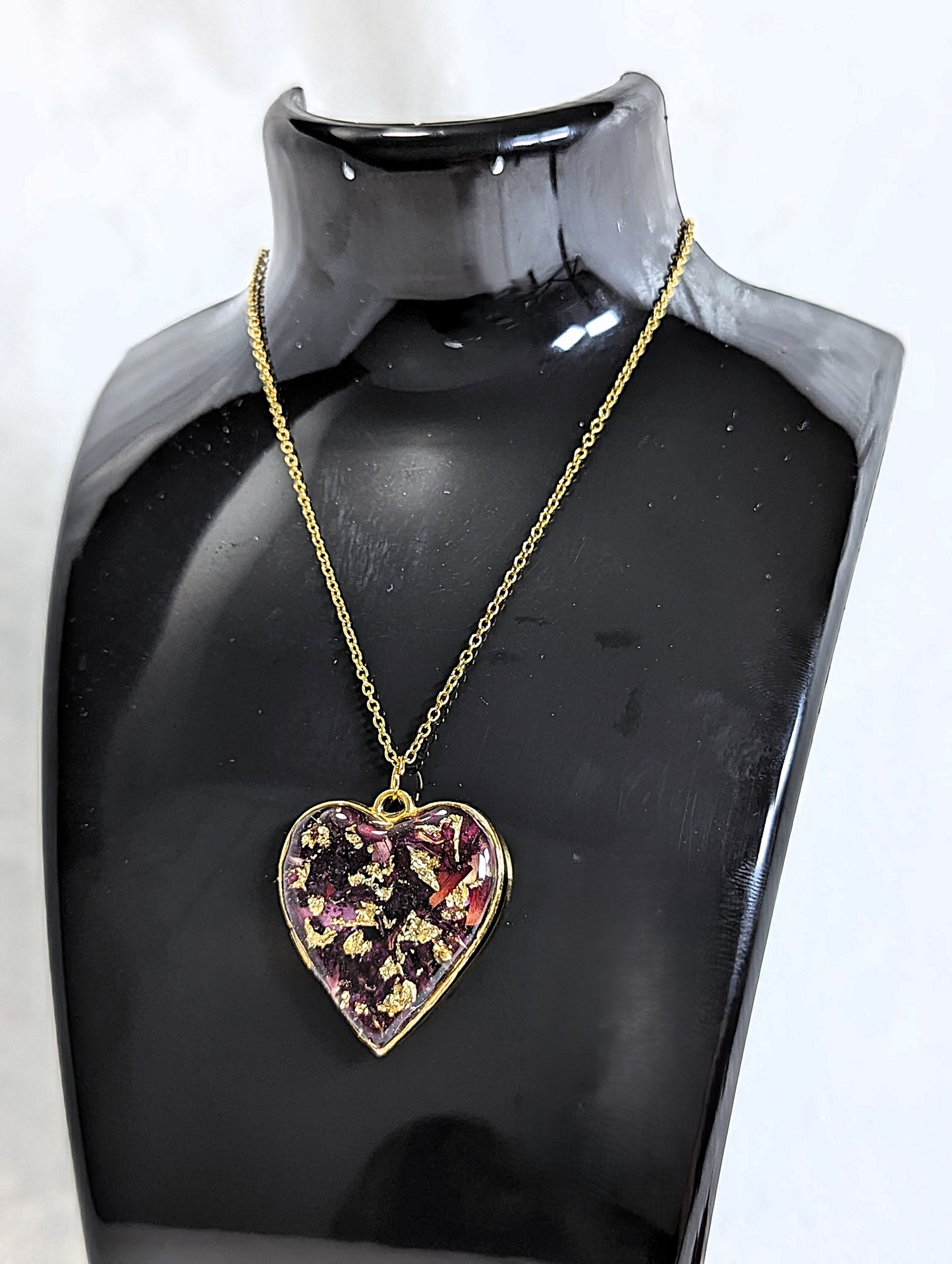 Real Red Rose Petal Heart Resin Necklace