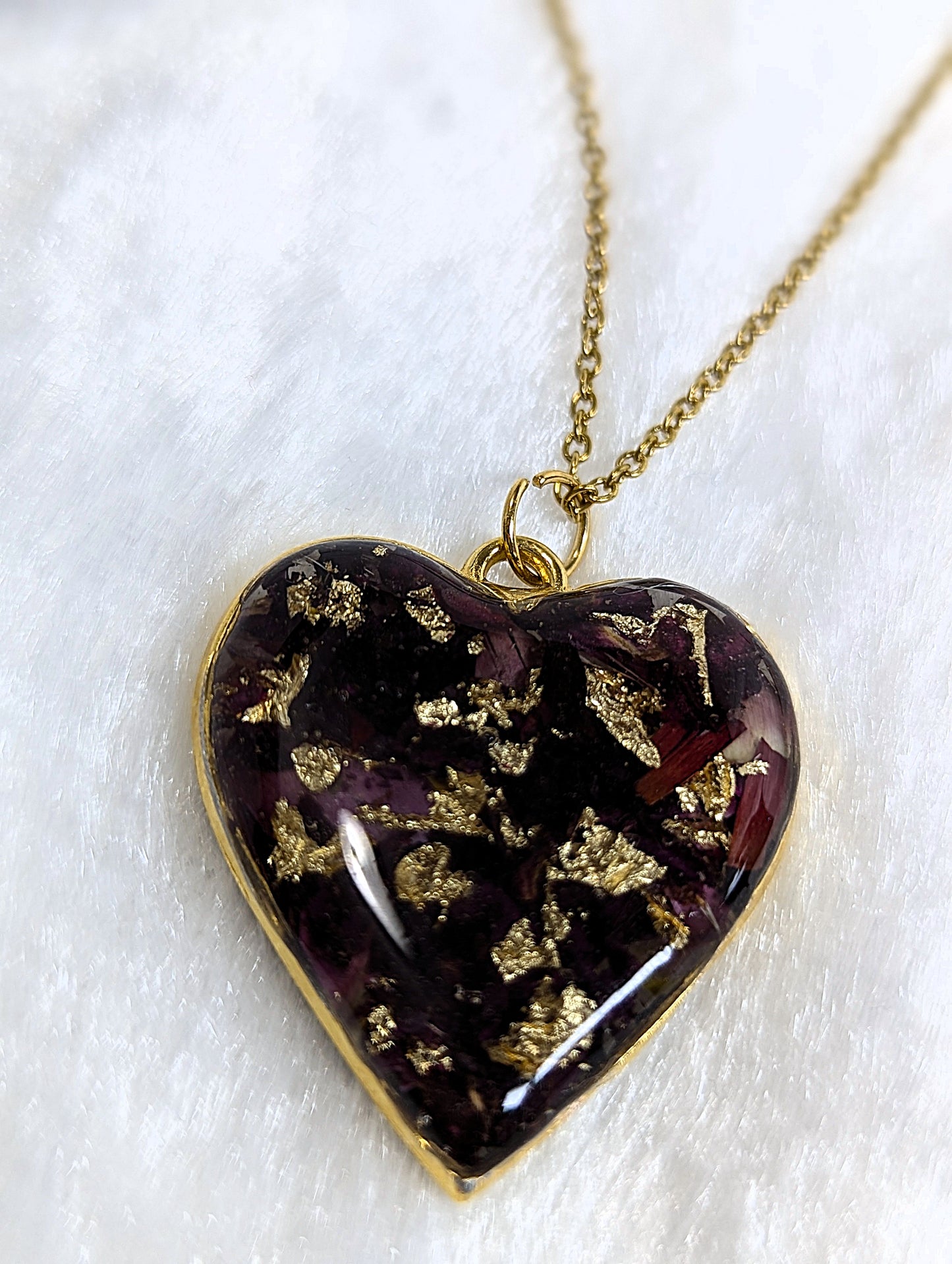 Real Red Rose Petal Heart Resin Necklace