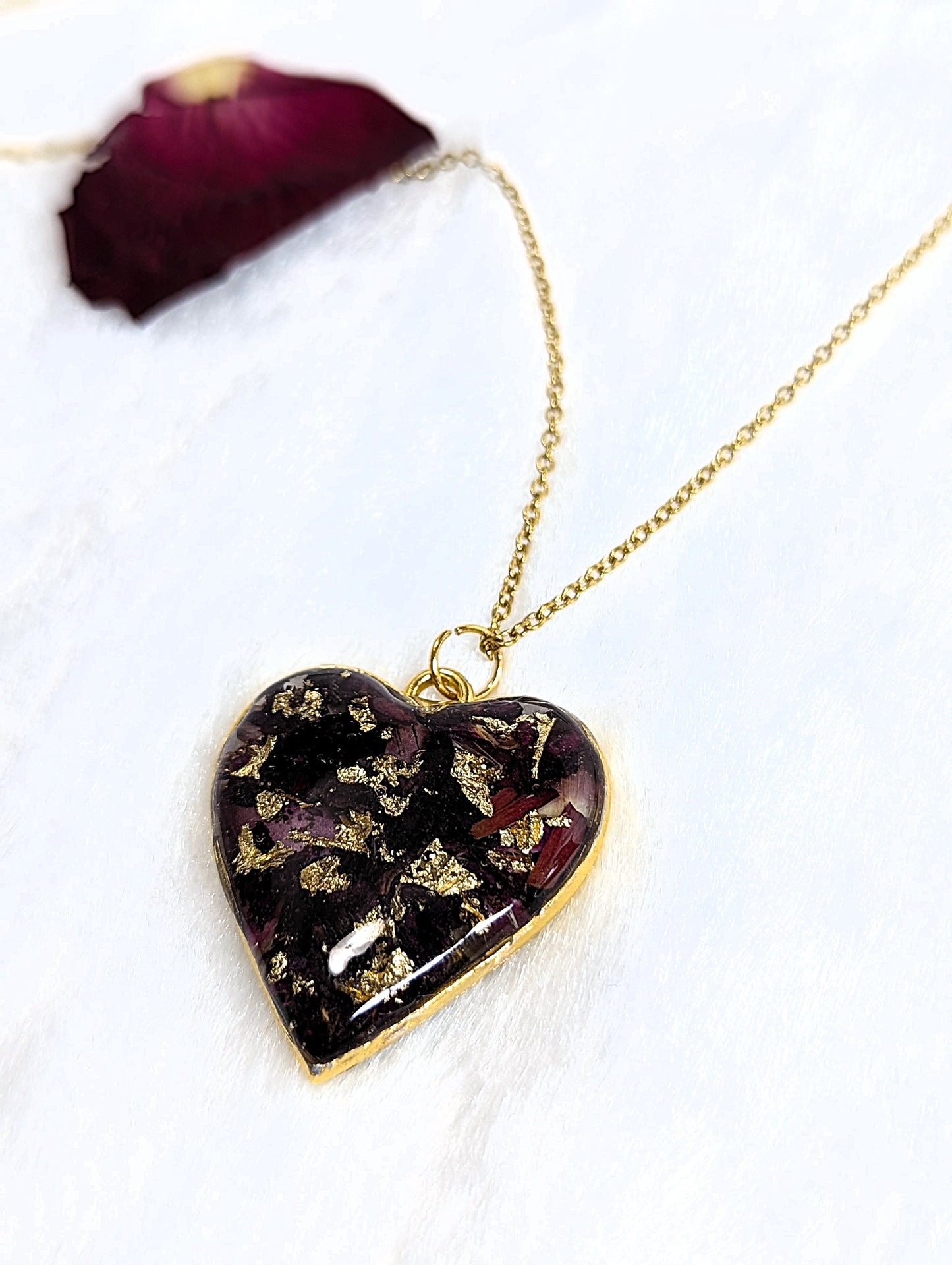 Real Red Rose Petal Heart Resin Necklace