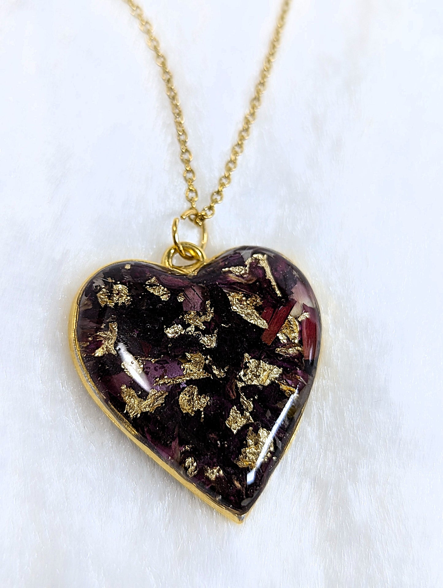 Real Red Rose Petal Heart Resin Necklace