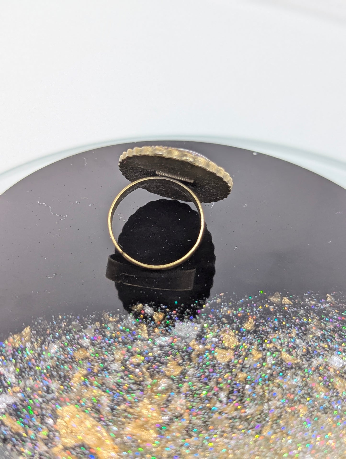 Dry Rose Petals With Gold Flakes Resin Ring