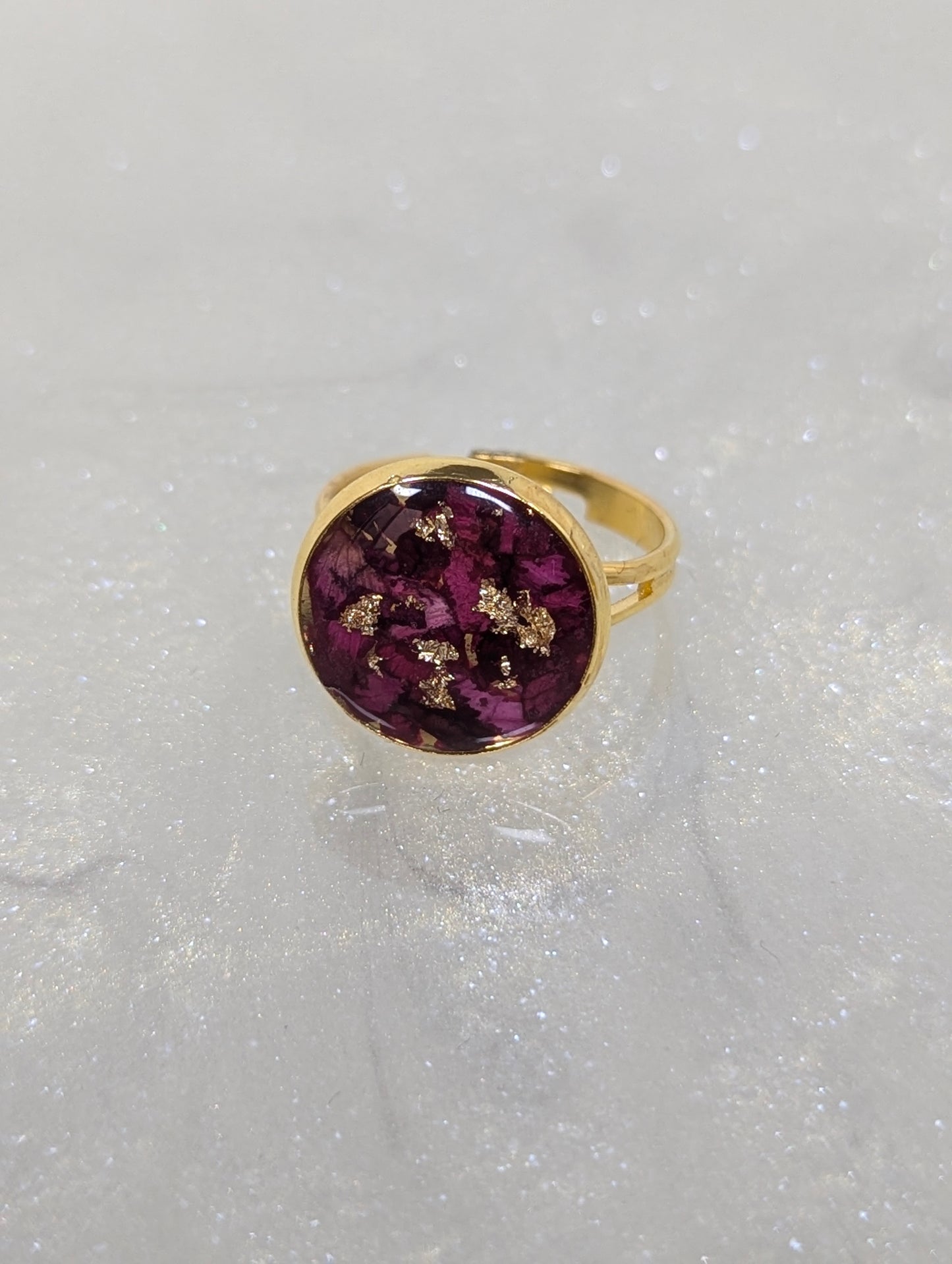 Rose Petals with Gold Flakes Resin Ring