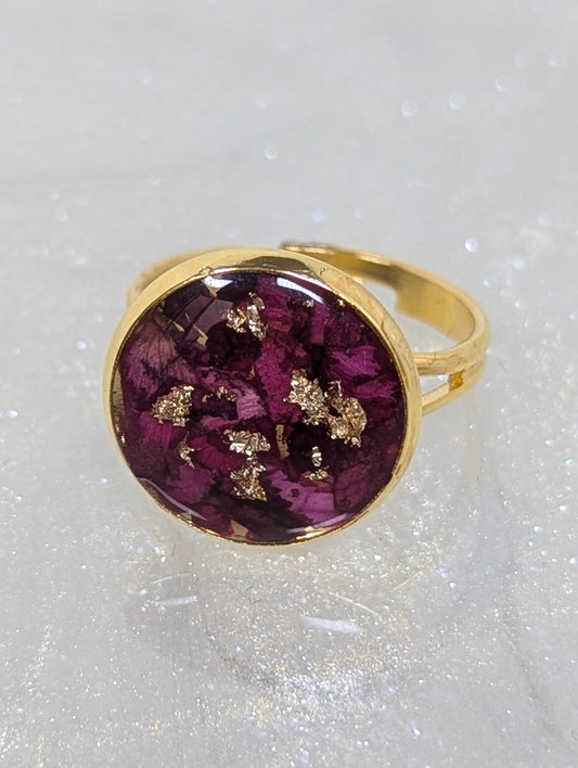 Rose Petals with Gold Flakes Resin Ring