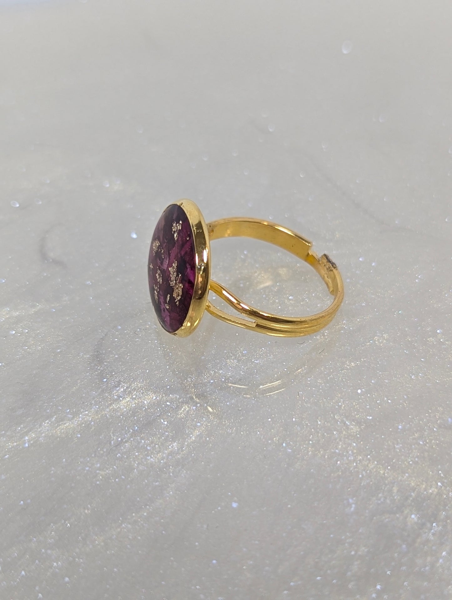 Rose Petals with Gold Flakes Resin Ring