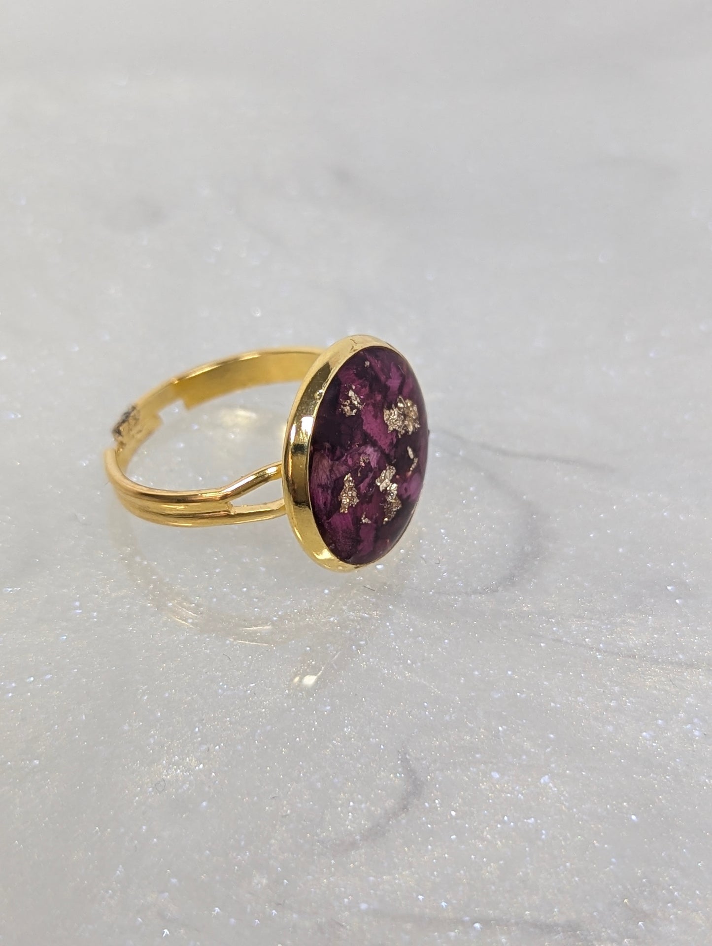 Rose Petals with Gold Flakes Resin Ring