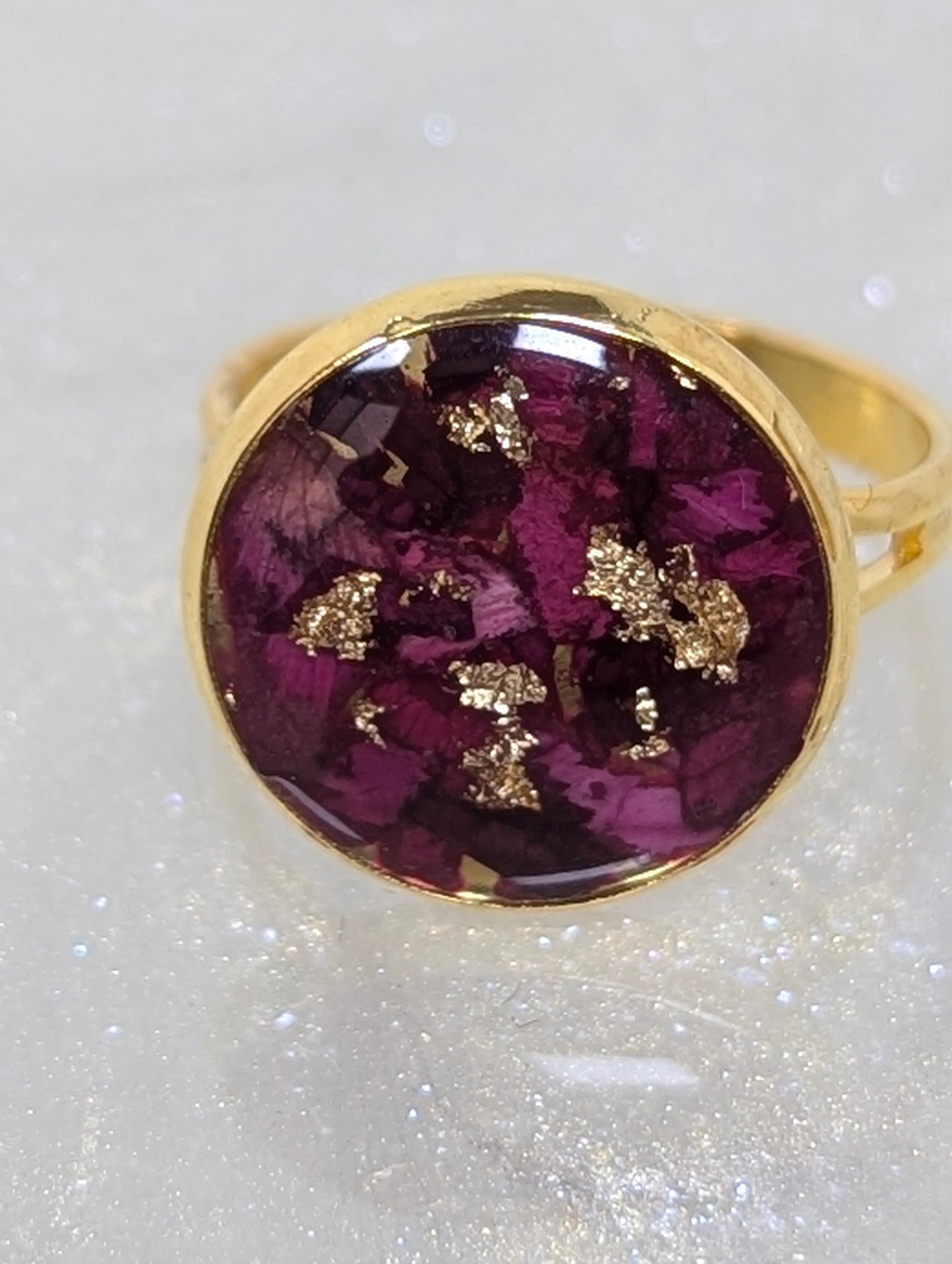 Rose Petals with Gold Flakes Resin Ring